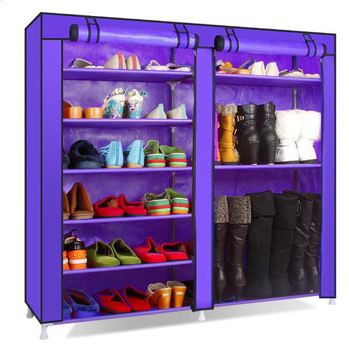 Royard Oaktree Portable Shoe Rack Double Row Shoe Storage Organizer for Boot High Heel 6-Tier Metal Shoes Shelf with Non-woven Fabric Cover Freestanding Portable Closet