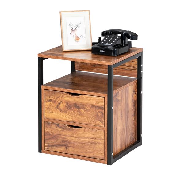 Royard Oaktree Nightstand with Drawer and Metal Frame Wooden Side End Table Modern Night Stand Bedside Table with Storage Shelf for Bedroom Living Room