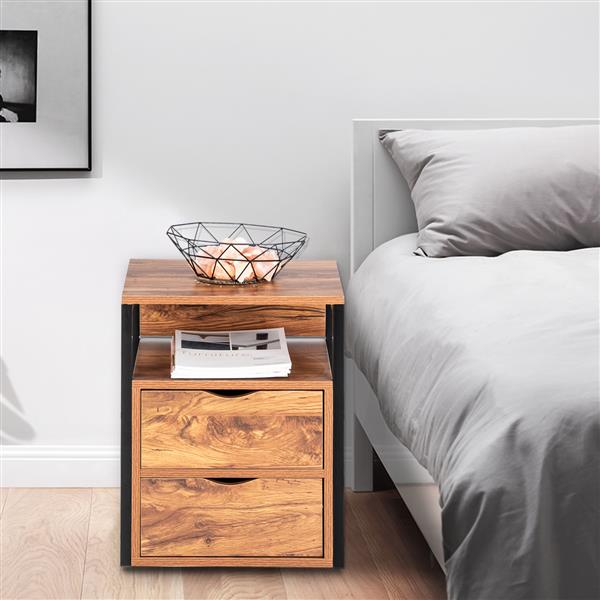 Royard Oaktree Nightstand with Drawer and Metal Frame Wooden Side End Table Modern Night Stand Bedside Table with Storage Shelf for Bedroom Living Room