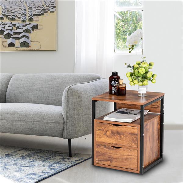 Royard Oaktree Nightstand with Drawer and Metal Frame Wooden Side End Table Modern Night Stand Bedside Table with Storage Shelf for Bedroom Living Room