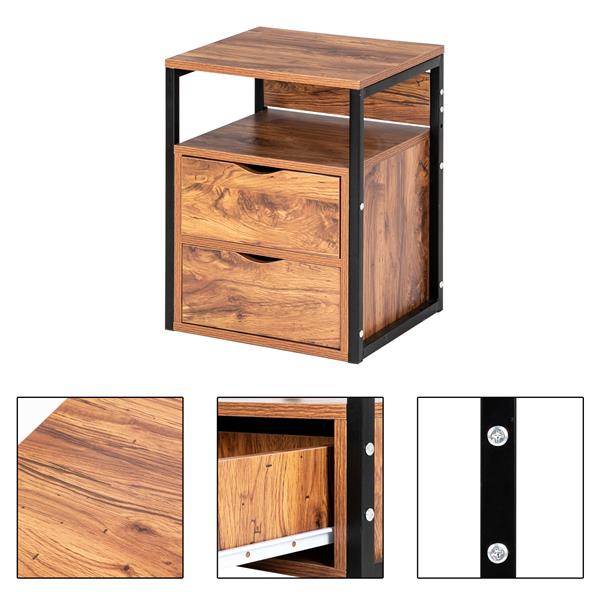 Royard Oaktree Nightstand with Drawer and Metal Frame Wooden Side End Table Modern Night Stand Bedside Table with Storage Shelf for Bedroom Living Room