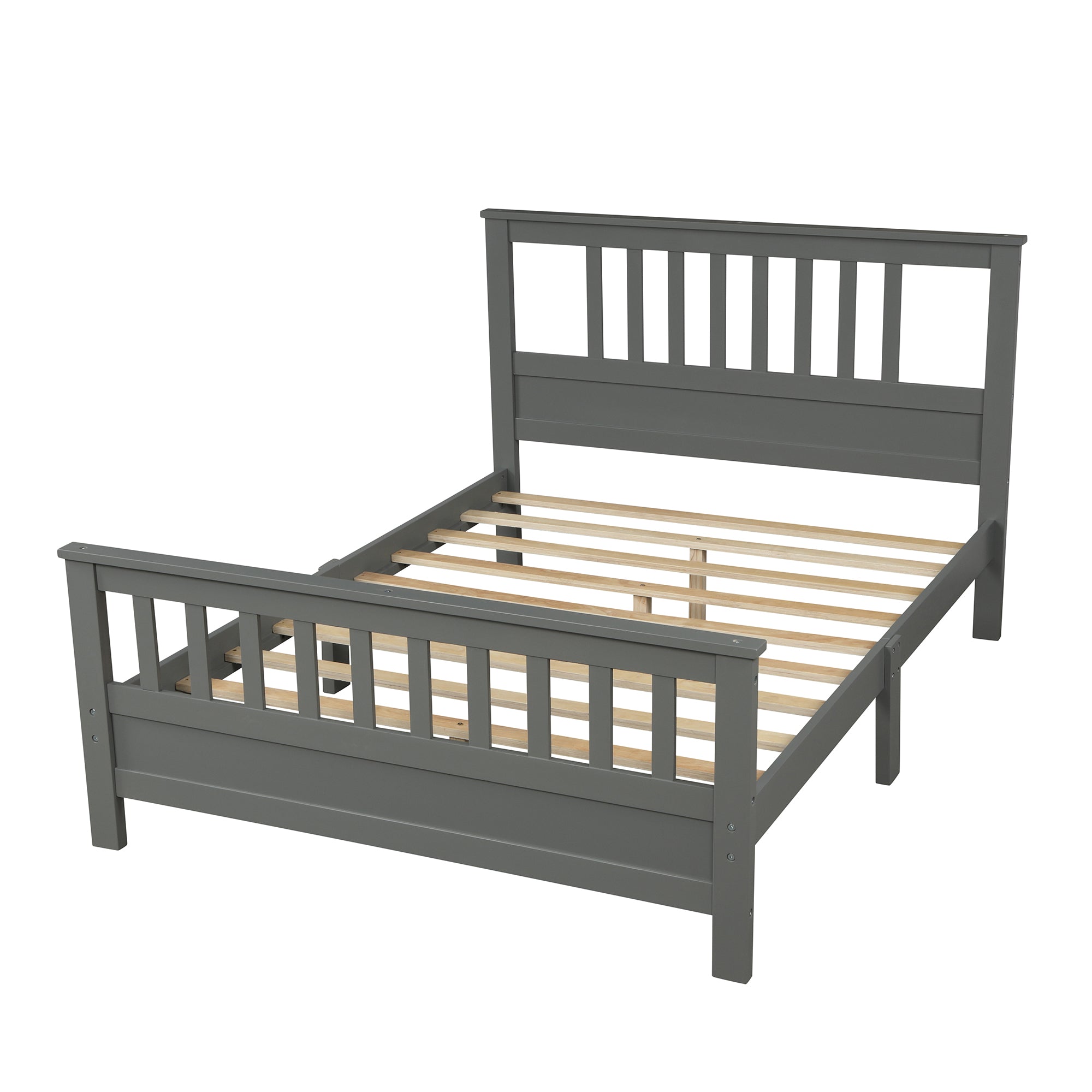 Royard Oaktree Wood Platform Bed with Headboard and Footboard, Full (Gray)