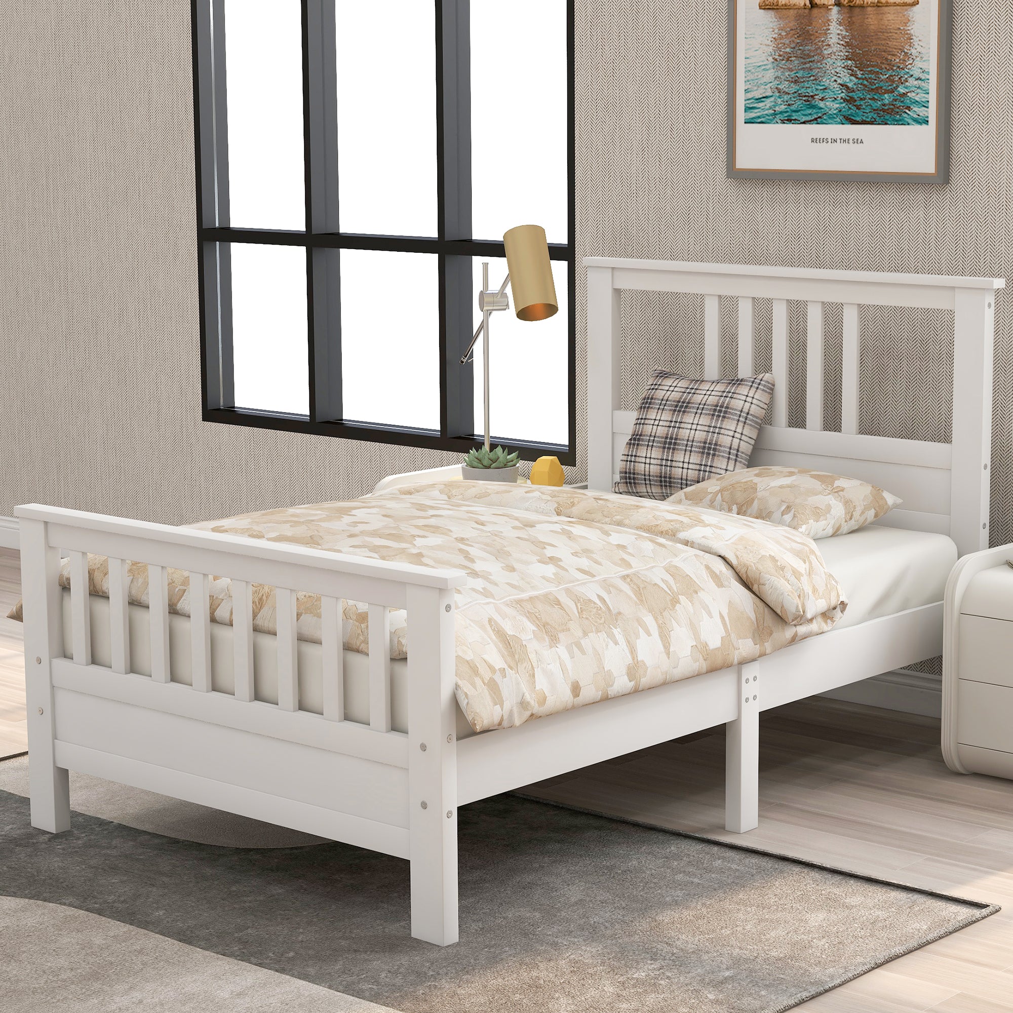 Royard Oaktree Wood Platform Bed with Headboard and Footboard, Twin