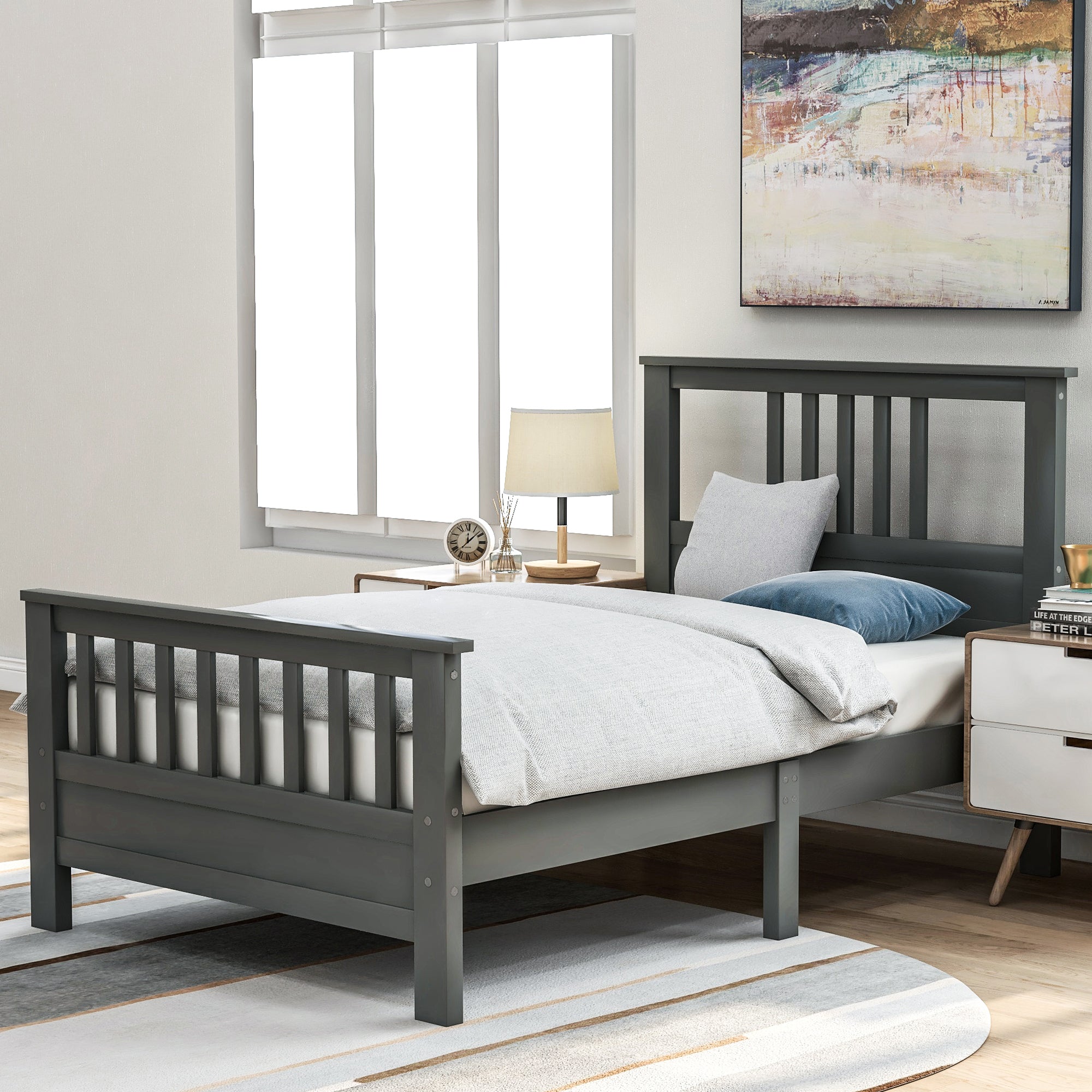 Royard Oaktree Wood Platform Bed with Headboard and Footboard, Twin