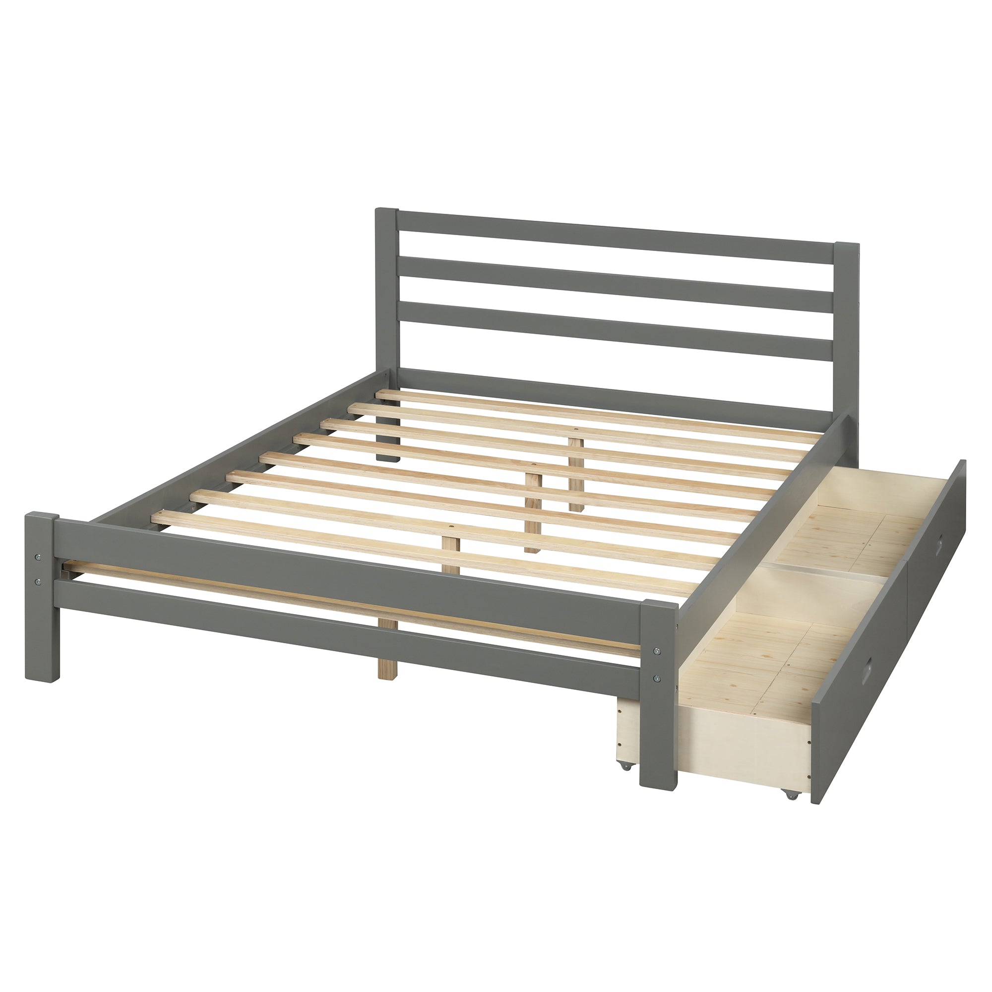 Royard Oaktree Platform Bed With Two Drawers Wood Bed Frame with Headboard and Slats, No Box Spring Needed