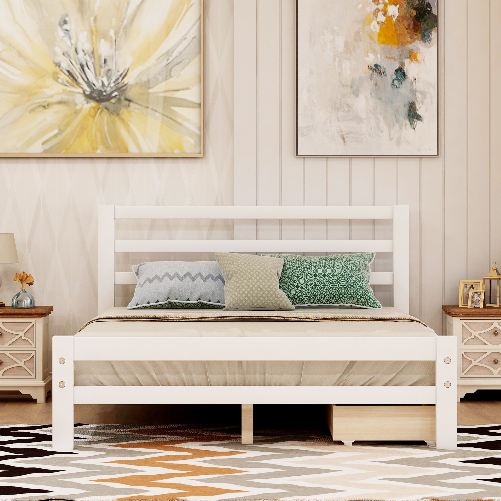 Royard Oaktree Platform Bed With Two Drawers Wood Bed Frame with Headboard and Slats, No Box Spring Needed