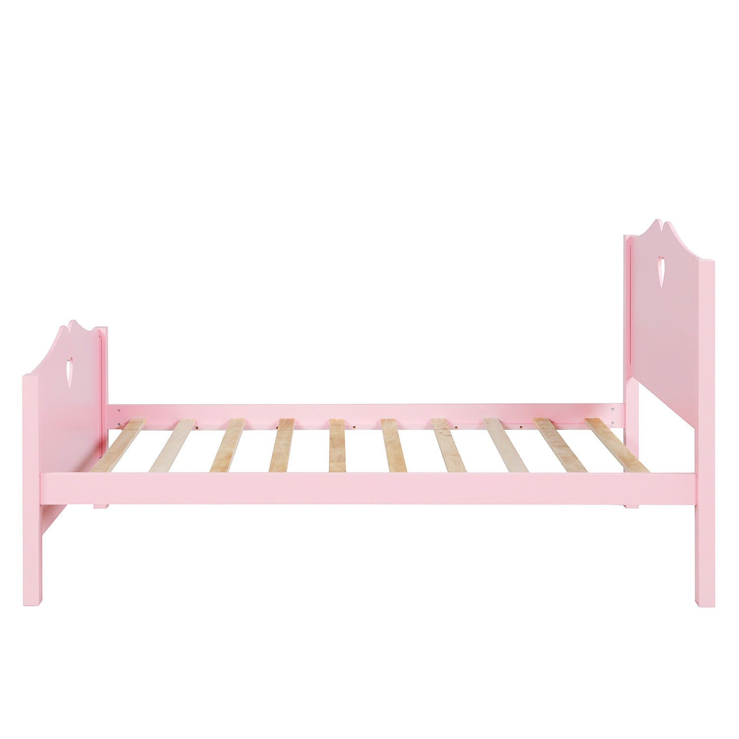 Royard Oaktree Twin Size Platform Bed with Heart-Shape Headboard and Footboard Cute Wood Bed Frame with Slats for Girls