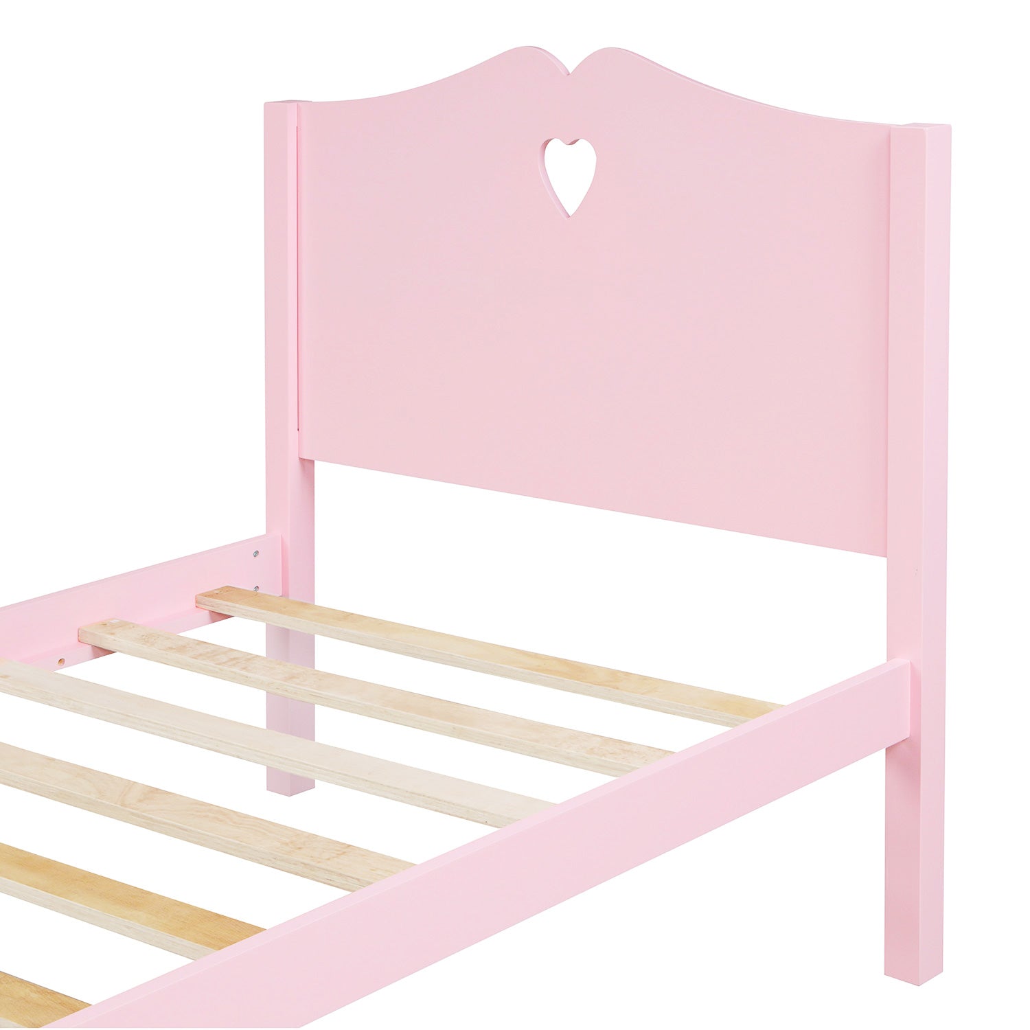 Royard Oaktree Twin Size Platform Bed with Heart-Shape Headboard and Footboard Cute Wood Bed Frame with Slats for Girls