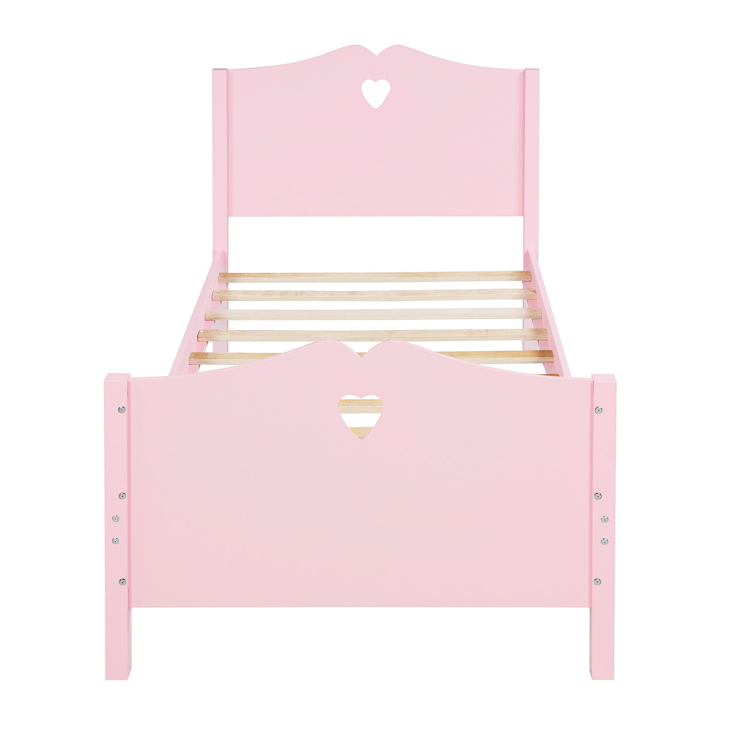 Royard Oaktree Twin Size Platform Bed with Heart-Shape Headboard and Footboard Cute Wood Bed Frame with Slats for Girls