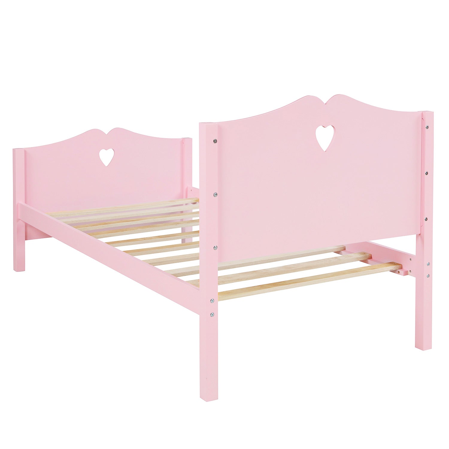 Royard Oaktree Twin Size Platform Bed with Heart-Shape Headboard and Footboard Cute Wood Bed Frame with Slats for Girls