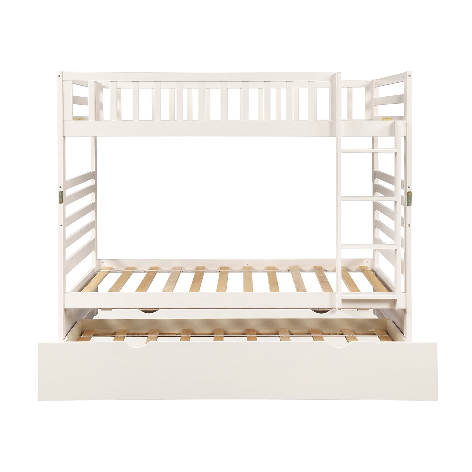 Royard Oaktree Twin over Twin Bunk Beds with Trundle Wood Bunk Bed Frame with Ladder and Guardrails, No Box Spring Needed