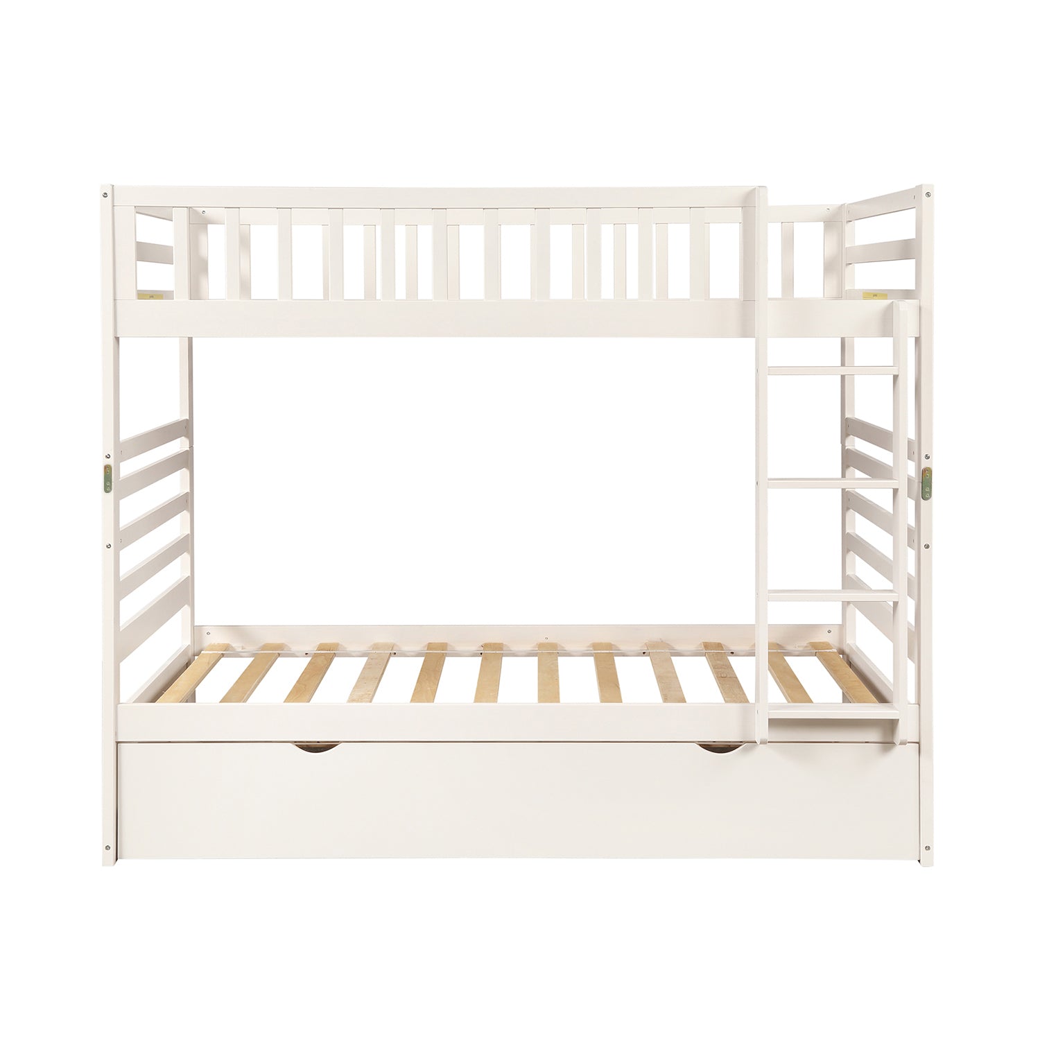 Royard Oaktree Twin over Twin Bunk Beds with Trundle Wood Bunk Bed Frame with Ladder and Guardrails, No Box Spring Needed