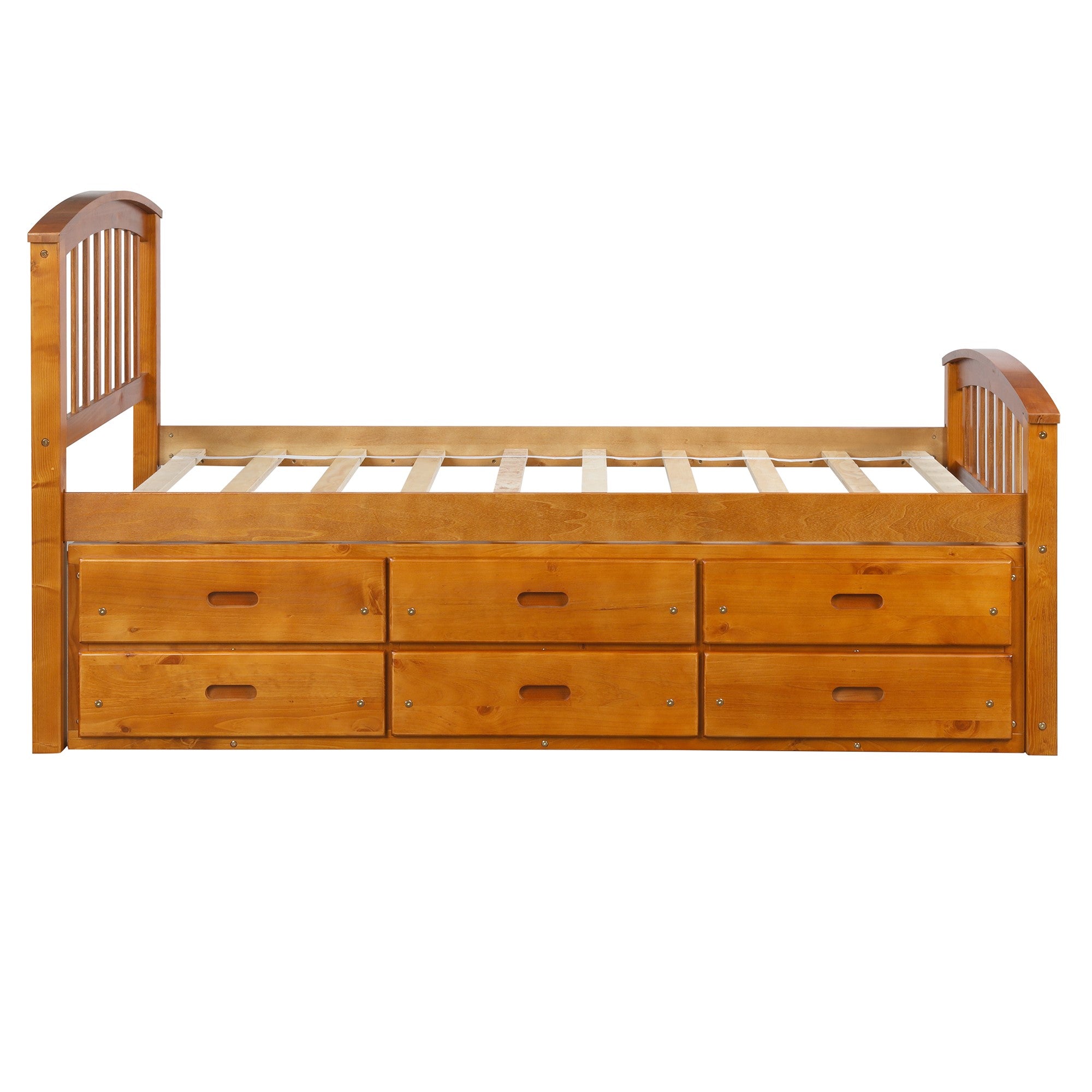 Royard Oaktree Twin Size Platform Bed with 6 Drawers Solid Wood Storage Bed Frame with Headboard and Footboard, No Box Spring Needed