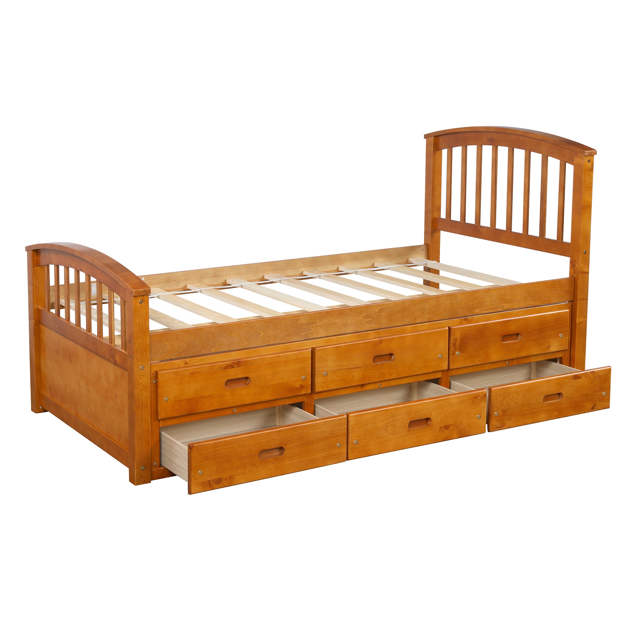 Royard Oaktree Twin Size Platform Bed with 6 Drawers Solid Wood Storage Bed Frame with Headboard and Footboard, No Box Spring Needed