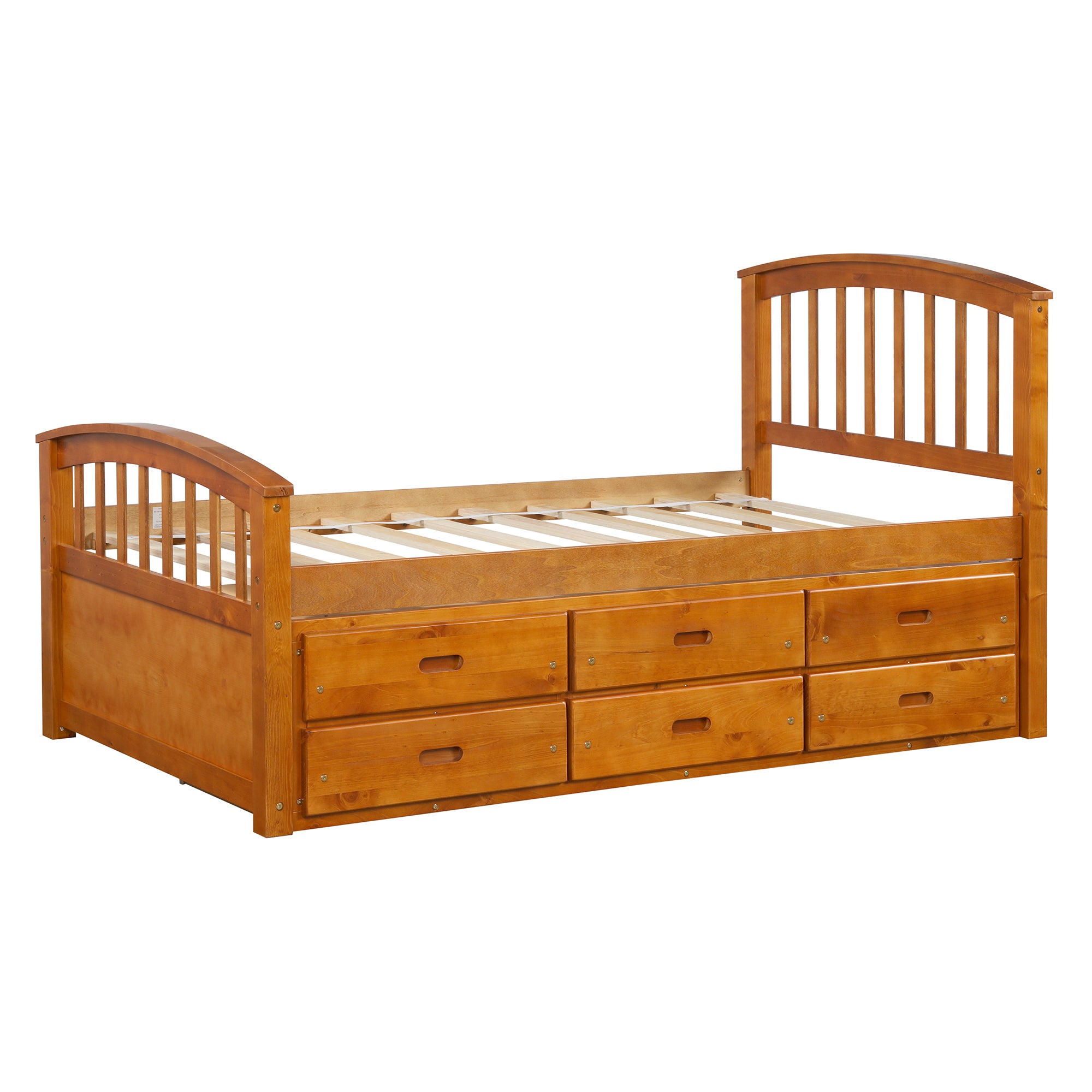 Royard Oaktree Twin Size Platform Bed with 6 Drawers Solid Wood Storage Bed Frame with Headboard and Footboard, No Box Spring Needed