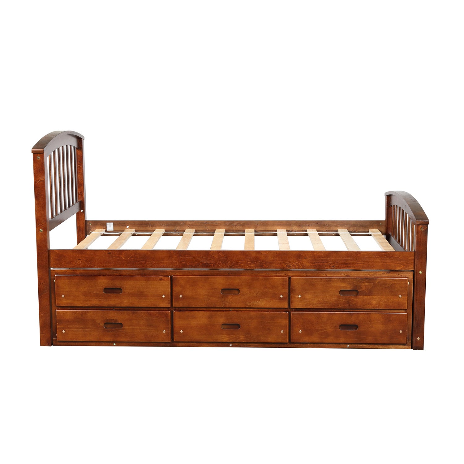 Royard Oaktree Twin Size Platform Bed with 6 Drawers Solid Wood Storage Bed Frame with Headboard and Footboard, No Box Spring Needed