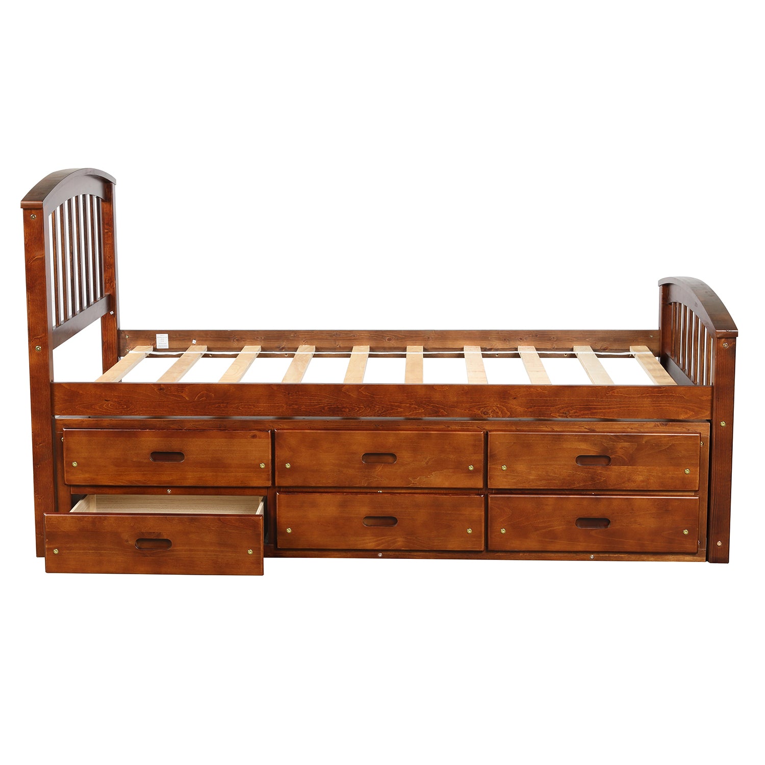 Royard Oaktree Twin Size Platform Bed with 6 Drawers Solid Wood Storage Bed Frame with Headboard and Footboard, No Box Spring Needed