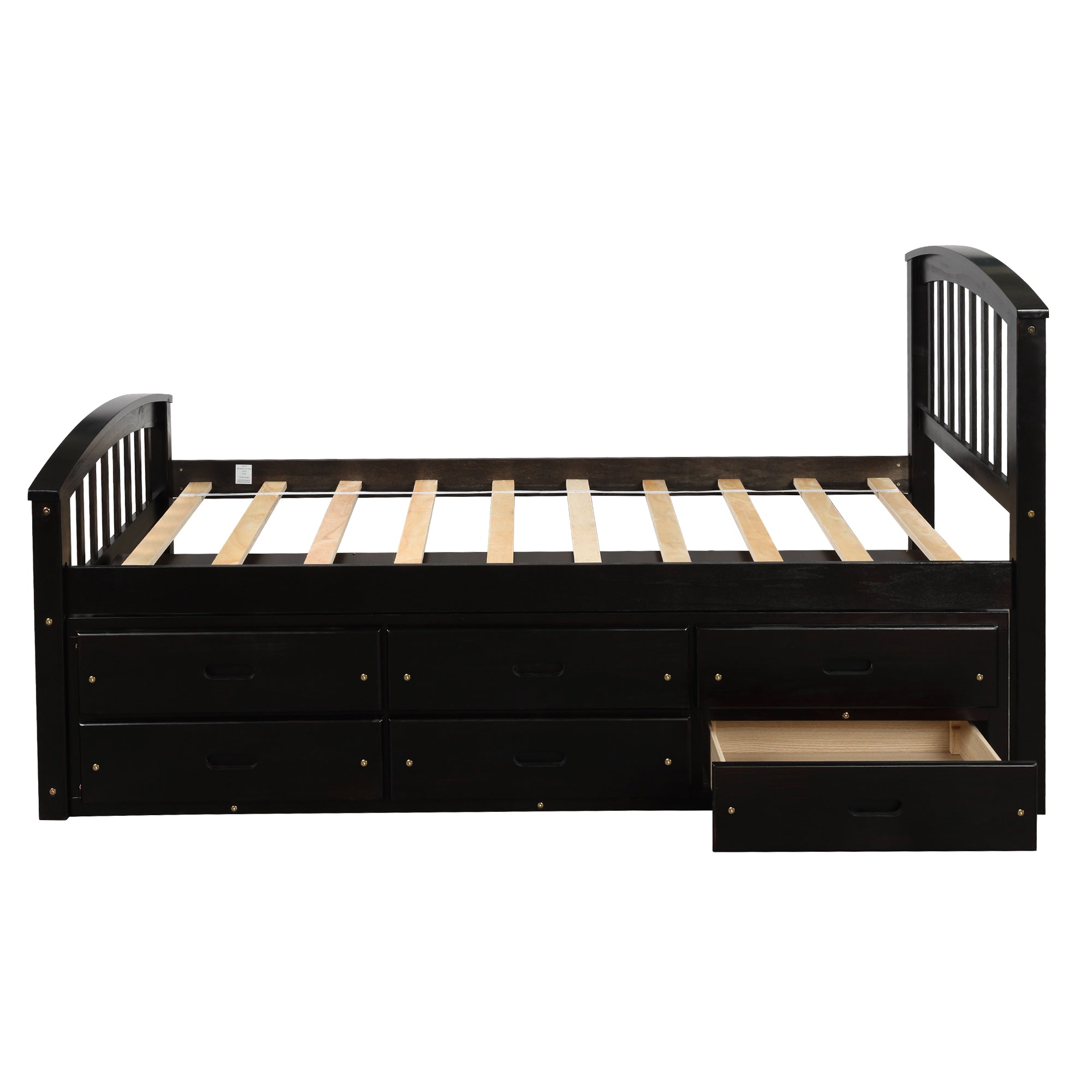 Royard Oaktree Twin Size Platform Bed with 6 Drawers Solid Wood Storage Bed Frame with Headboard and Footboard, No Box Spring Needed