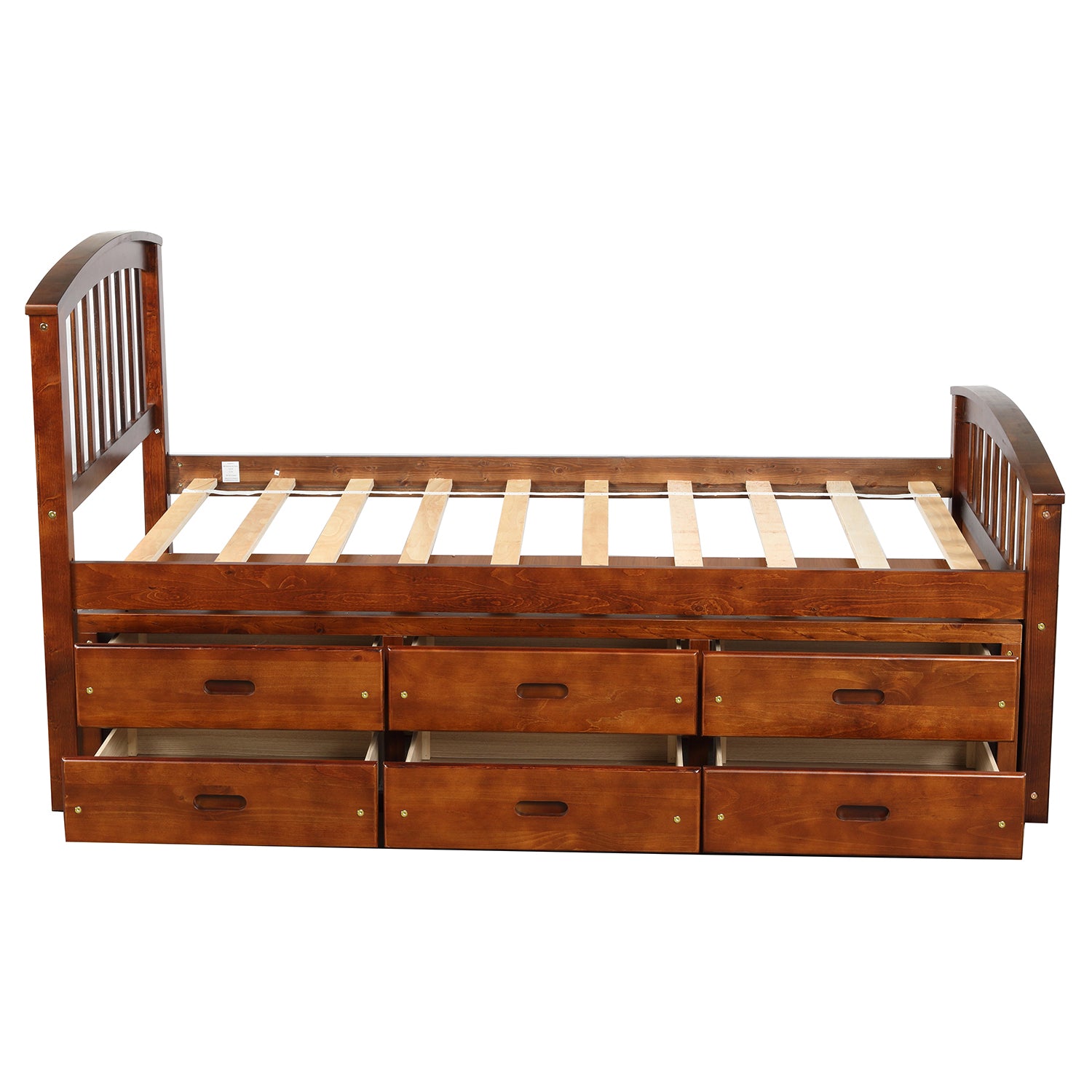 Royard Oaktree Twin Size Platform Bed with 6 Drawers Solid Wood Storage Bed Frame with Headboard and Footboard, No Box Spring Needed