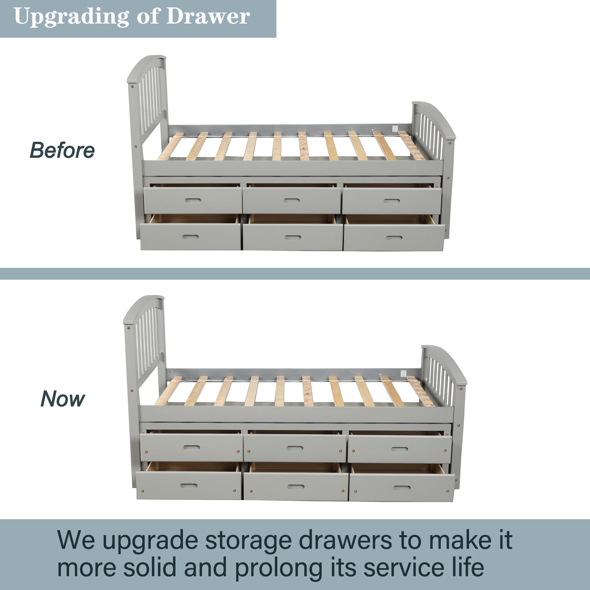 Royard Oaktree Twin Size Platform Bed with 6 Drawers Solid Wood Storage Bed Frame with Headboard and Footboard, No Box Spring Needed