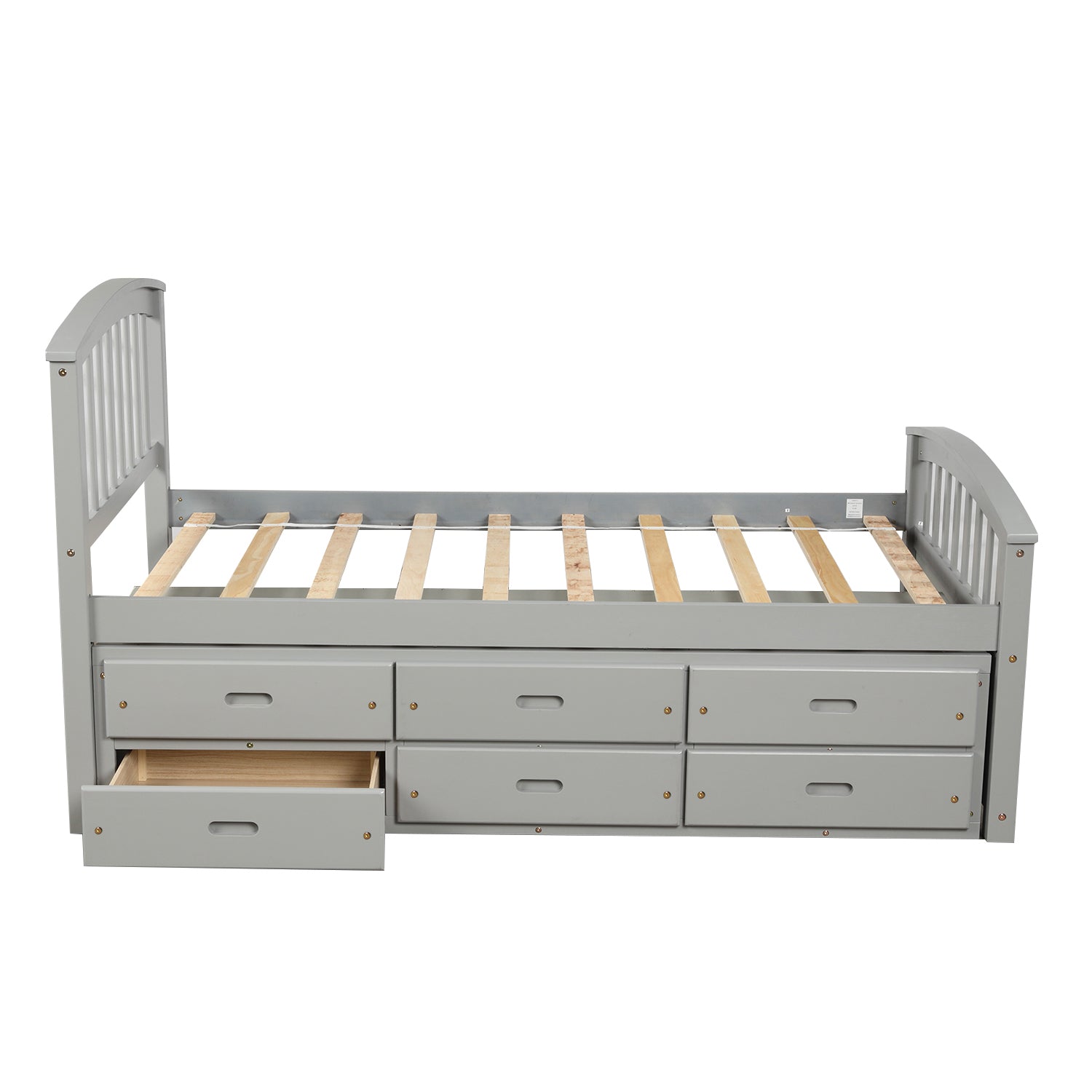 Royard Oaktree Twin Size Platform Bed with 6 Drawers Solid Wood Storage Bed Frame with Headboard and Footboard, No Box Spring Needed