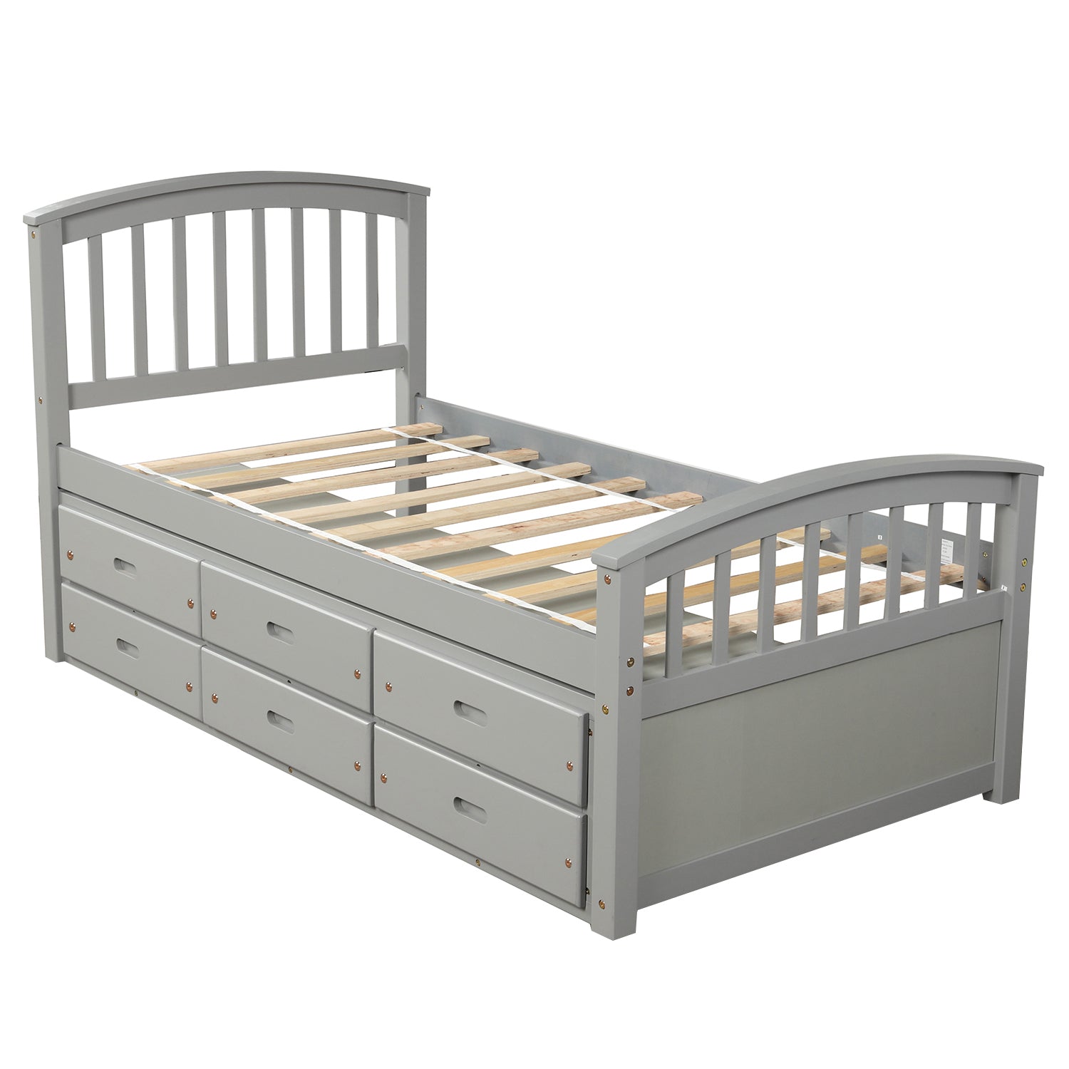 Royard Oaktree Twin Size Platform Bed with 6 Drawers Solid Wood Storage Bed Frame with Headboard and Footboard, No Box Spring Needed