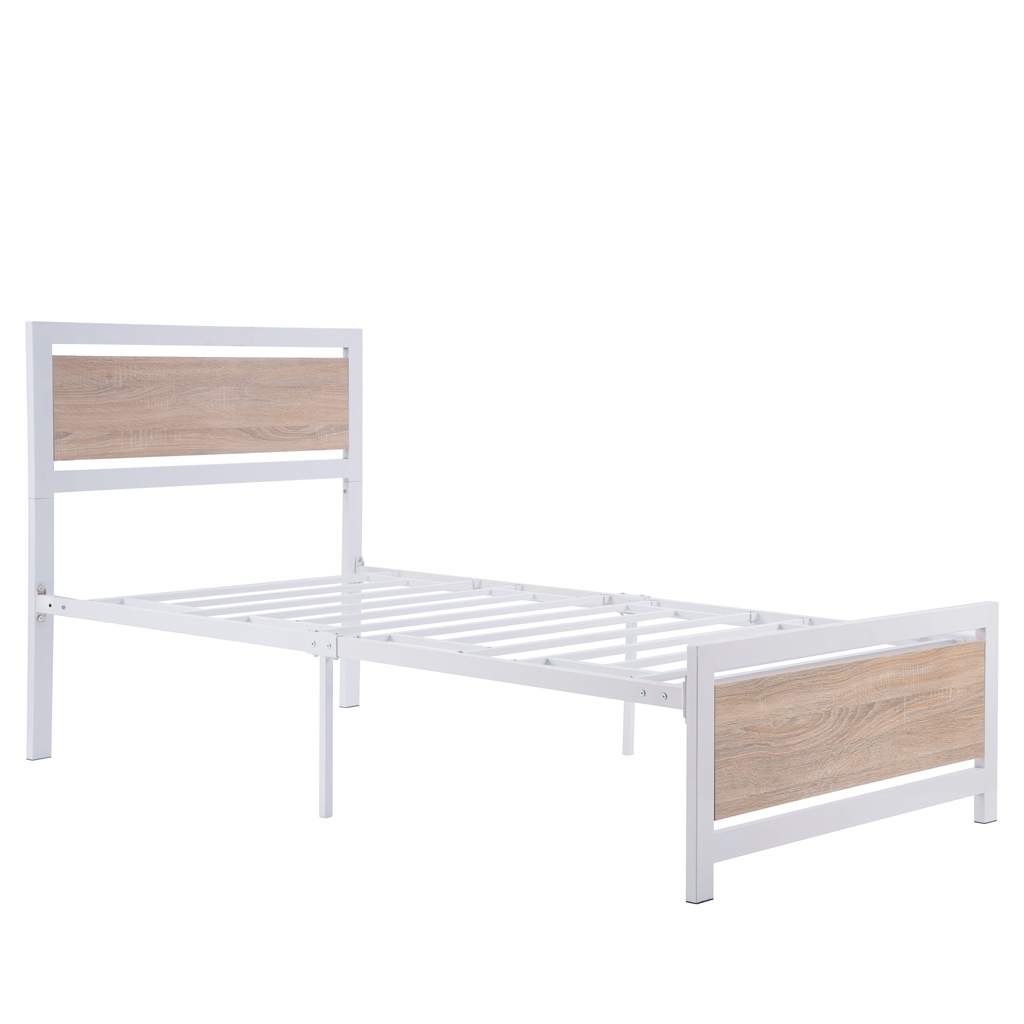 Royard Oaktree Metal and Wood Bed Frame with Headboard and Footboard, Twin Size Platform Bed, No Box Spring Needed, Easy to Assemble(White)