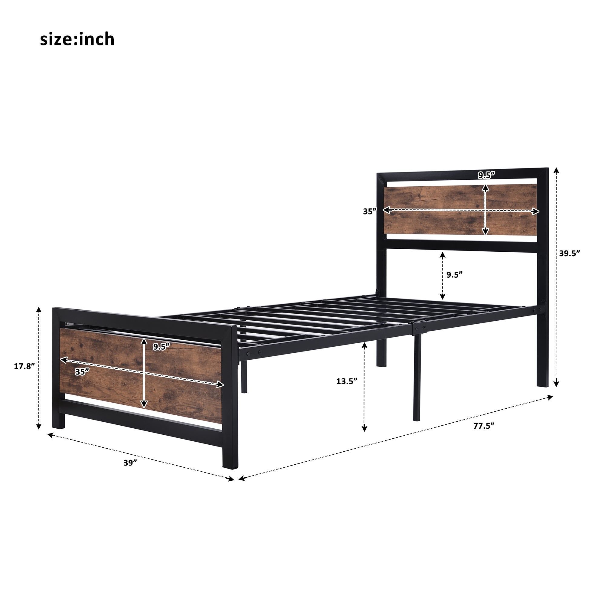 Royard Oaktree Metal and Wood Bed Frame with Headboard and Footboard, Platform Bed, No Box Spring Needed, Easy to Assemble(Black)