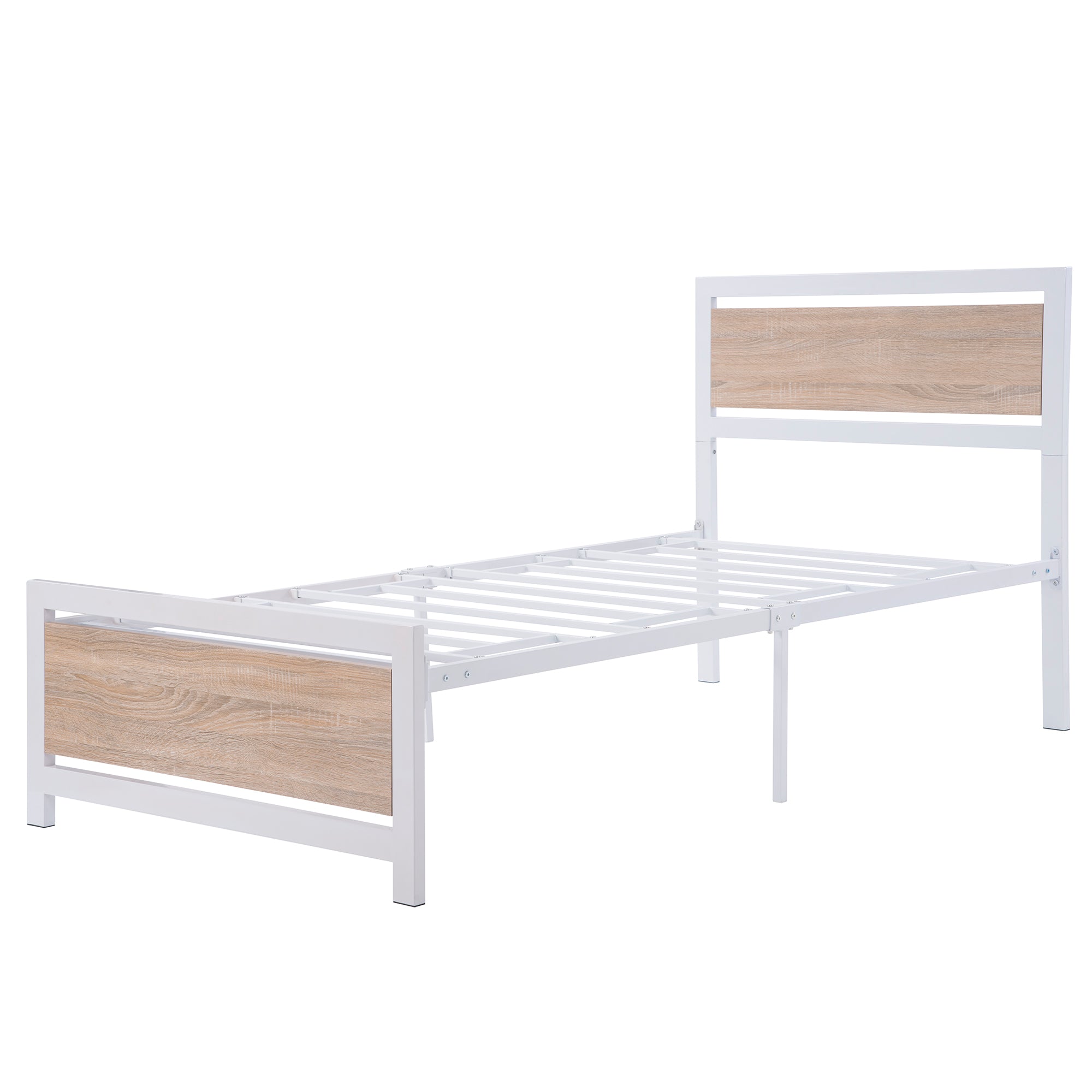 Royard Oaktree Metal and Wood Bed Frame with Headboard and Footboard, Twin Size Platform Bed, No Box Spring Needed, Easy to Assemble(White)