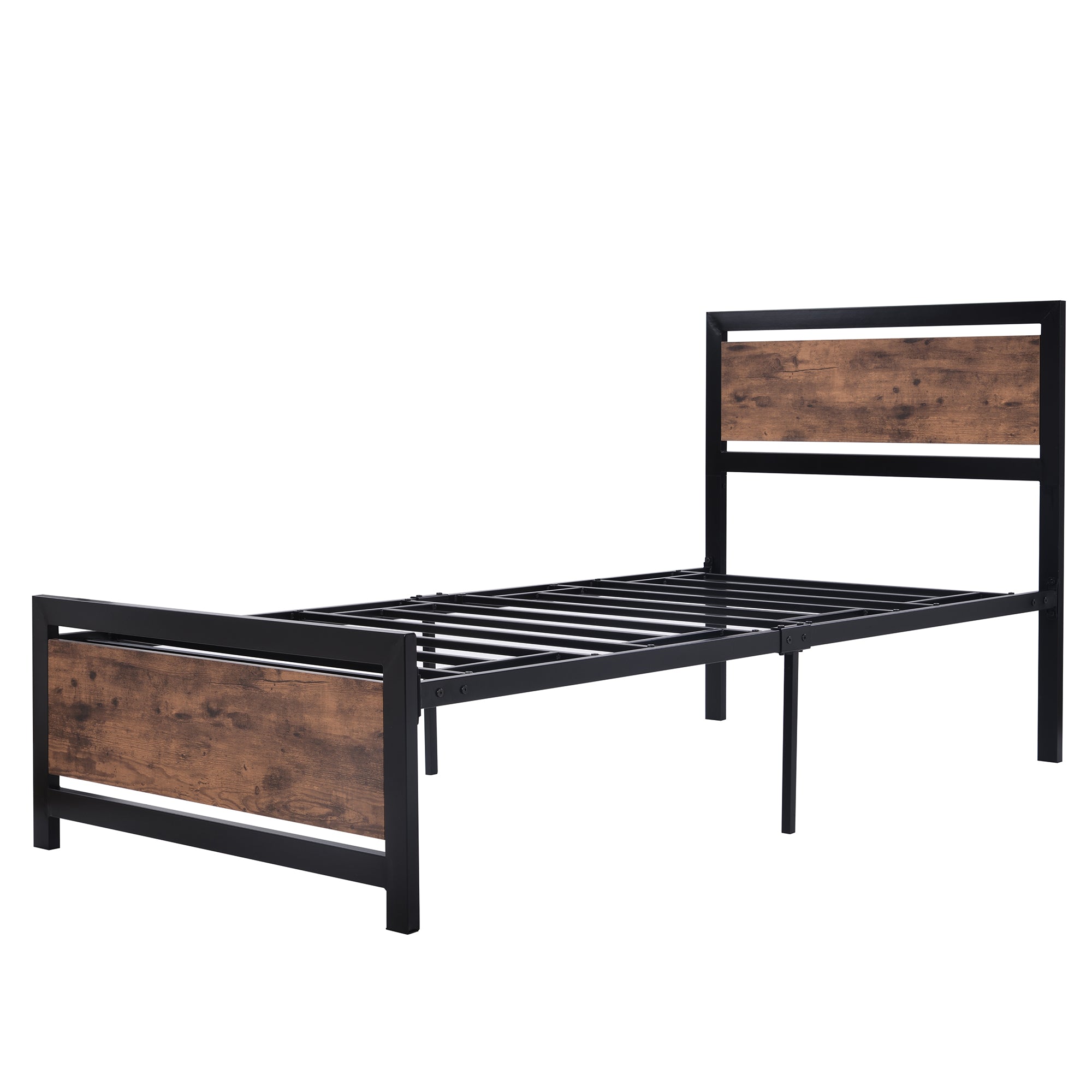 Royard Oaktree Metal and Wood Bed Frame with Headboard and Footboard, Platform Bed, No Box Spring Needed, Easy to Assemble(Black)