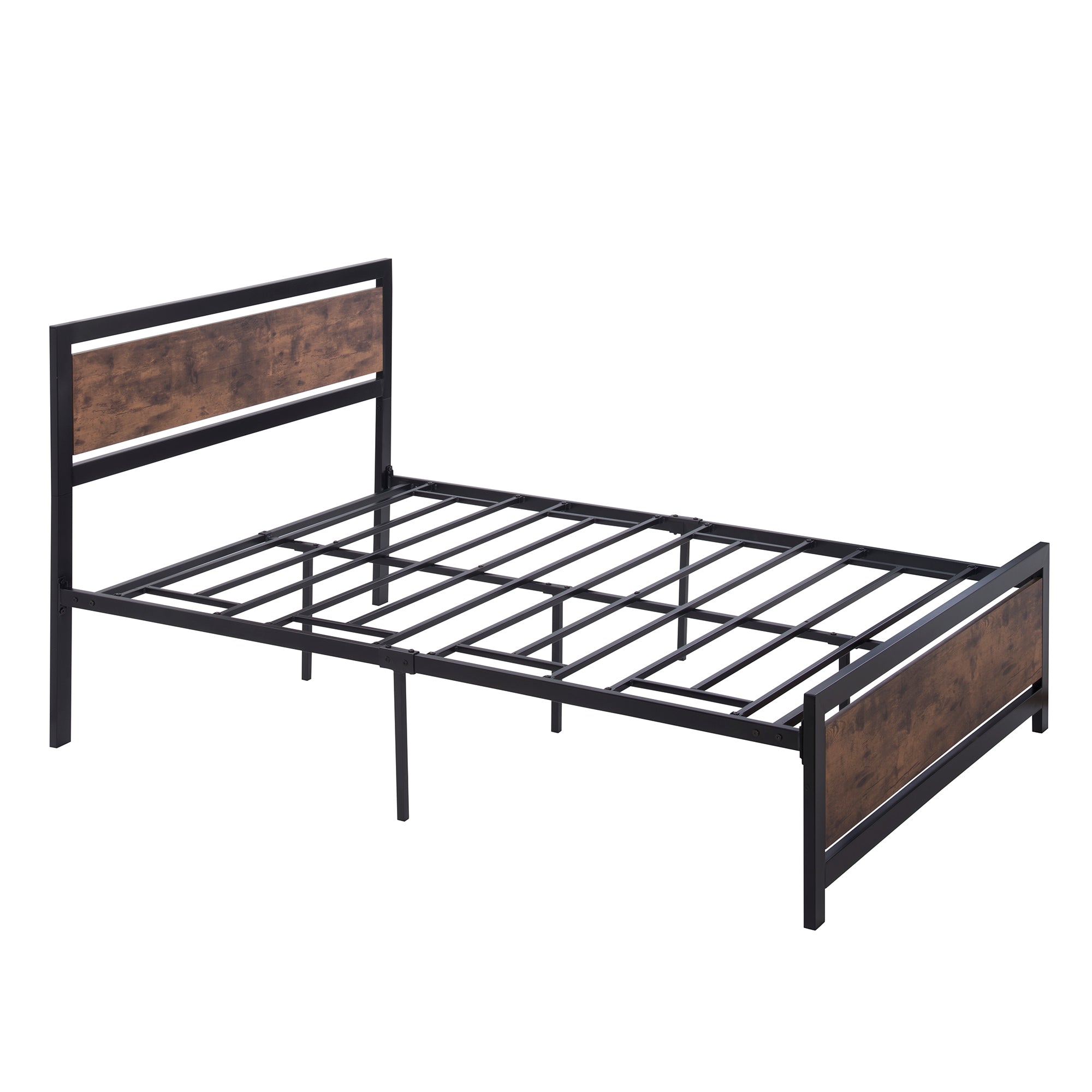 Royard Oaktree Metal and Wood Bed Frame with Headboard and Footboard, Platform Bed, No Box Spring Needed, Easy to Assemble(Black)