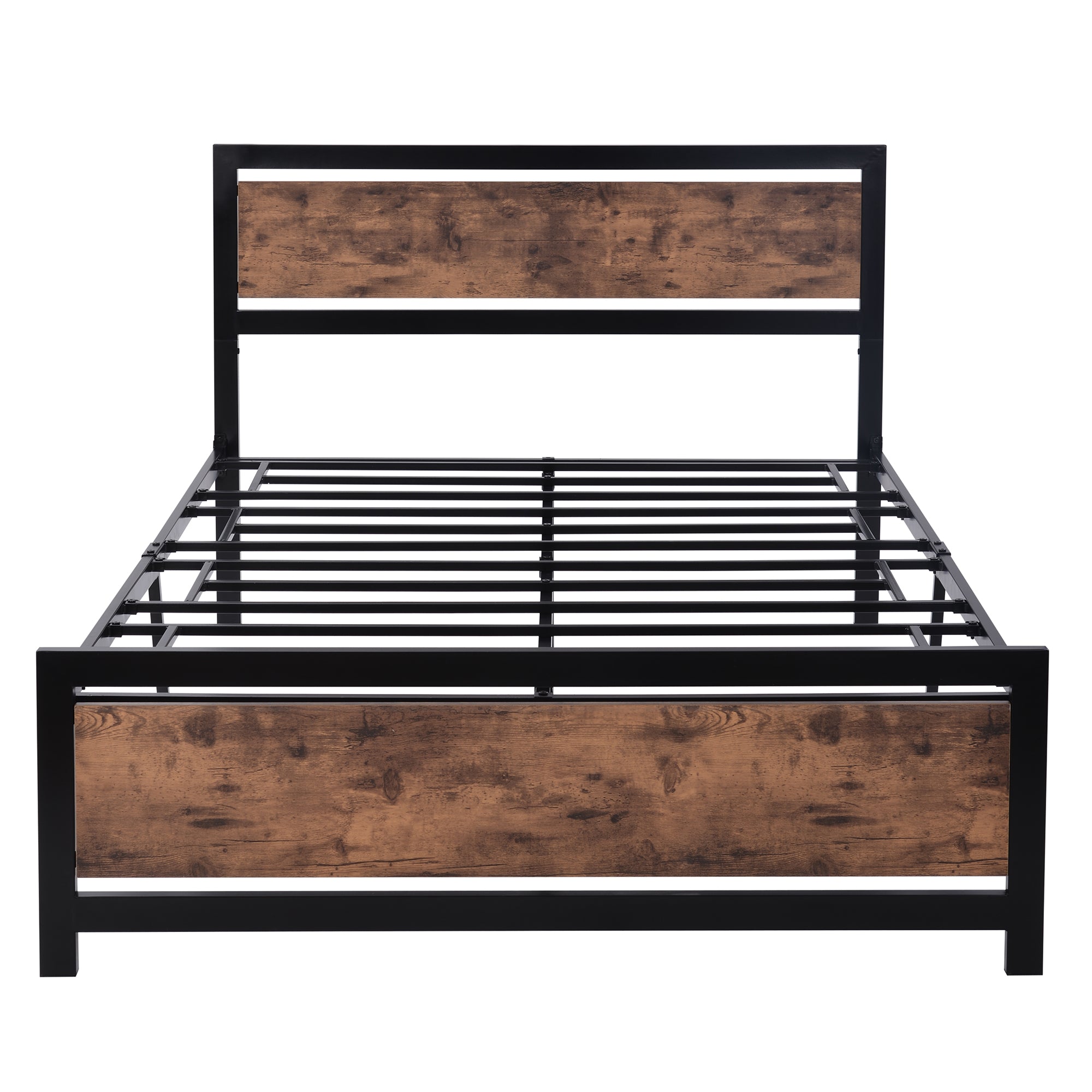 Royard Oaktree Metal and Wood Bed Frame with Headboard and Footboard, Platform Bed, No Box Spring Needed, Easy to Assemble(Black)