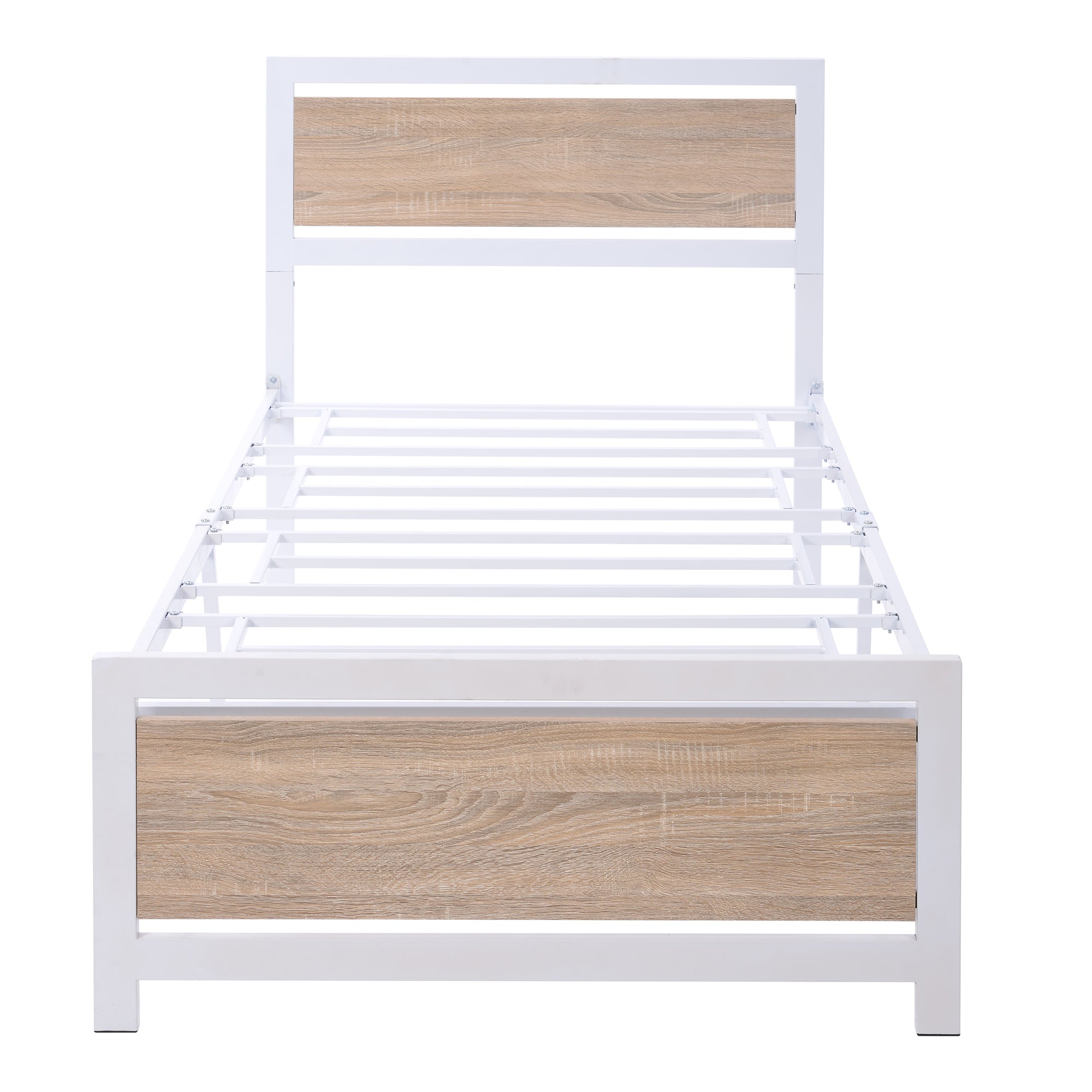 Royard Oaktree Metal and Wood Bed Frame with Headboard and Footboard, Twin Size Platform Bed, No Box Spring Needed, Easy to Assemble(White)