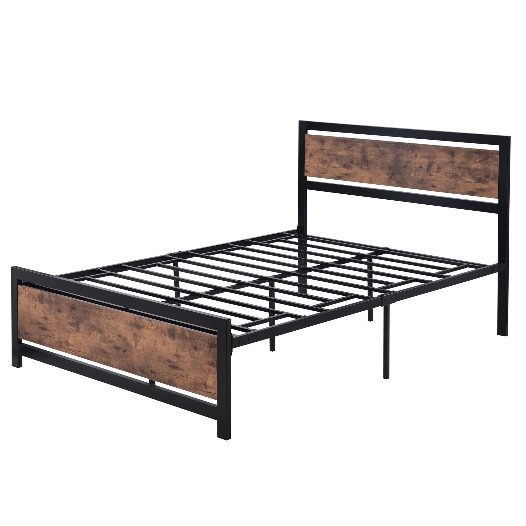 Royard Oaktree Metal and Wood Bed Frame with Headboard and Footboard, Platform Bed, No Box Spring Needed, Easy to Assemble(Black)