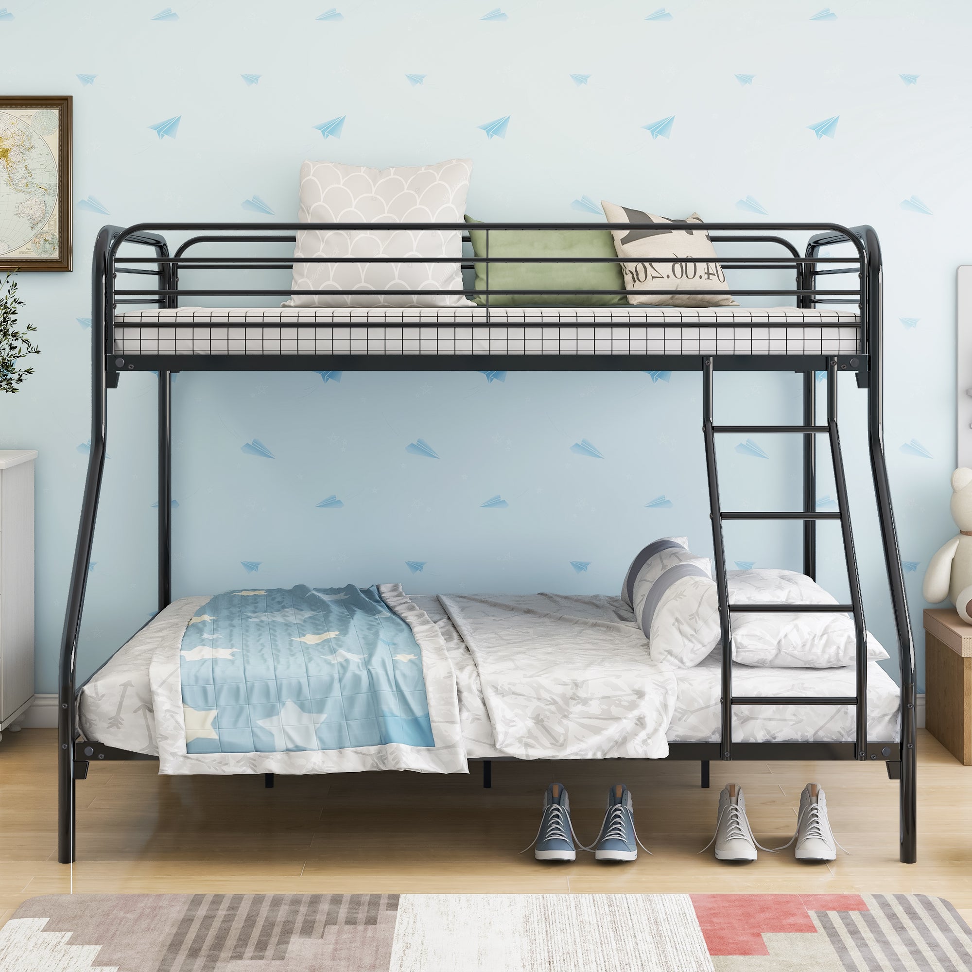 Royard Oaktree Heavy Duty Twin-Over-Full Metal Bunk Bed, Easy Assembly with Enhanced Upper-Level Guardrail