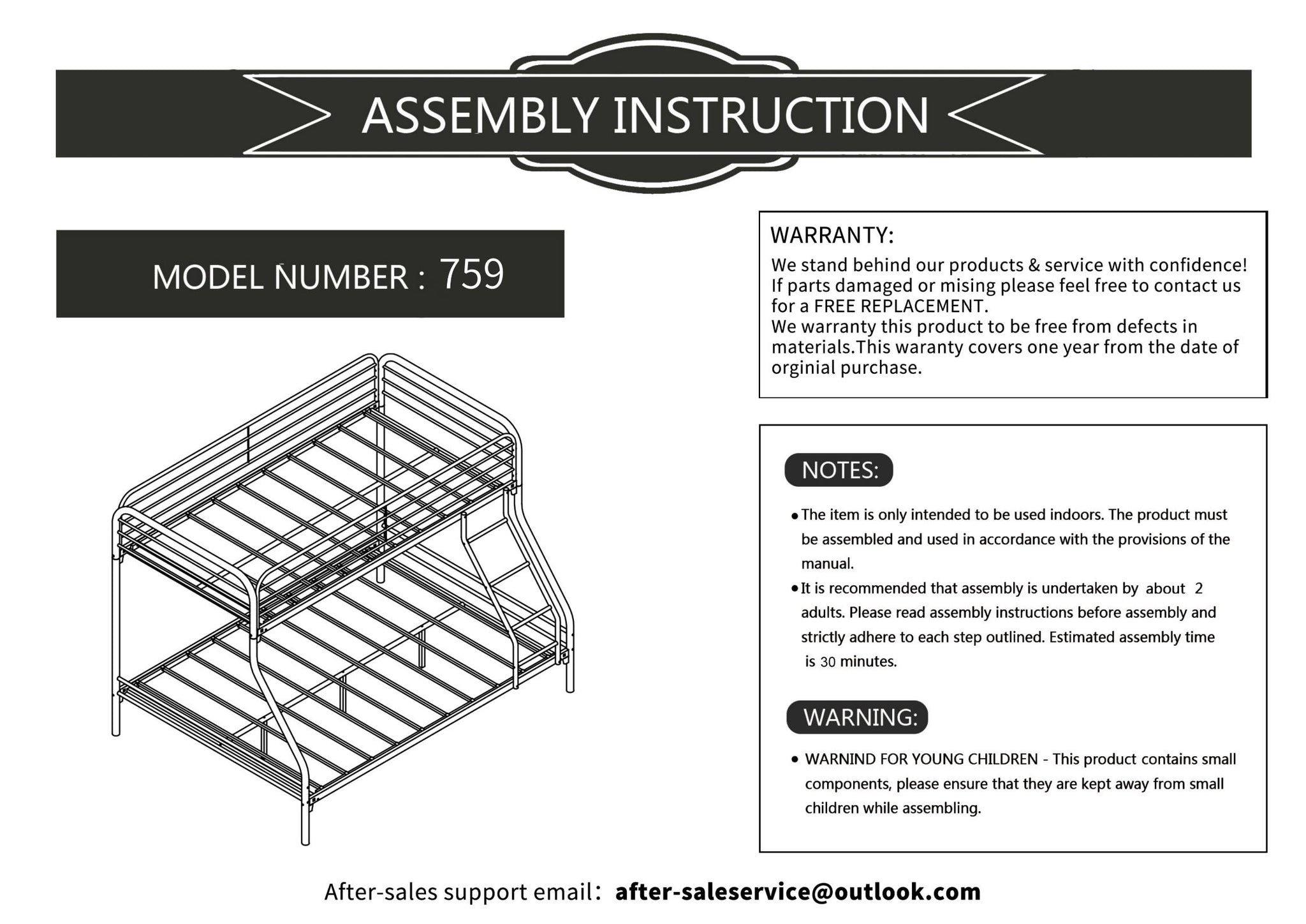 Royard Oaktree Heavy Duty Twin-Over-Full Metal Bunk Bed, Easy Assembly with Enhanced Upper-Level Guardrail