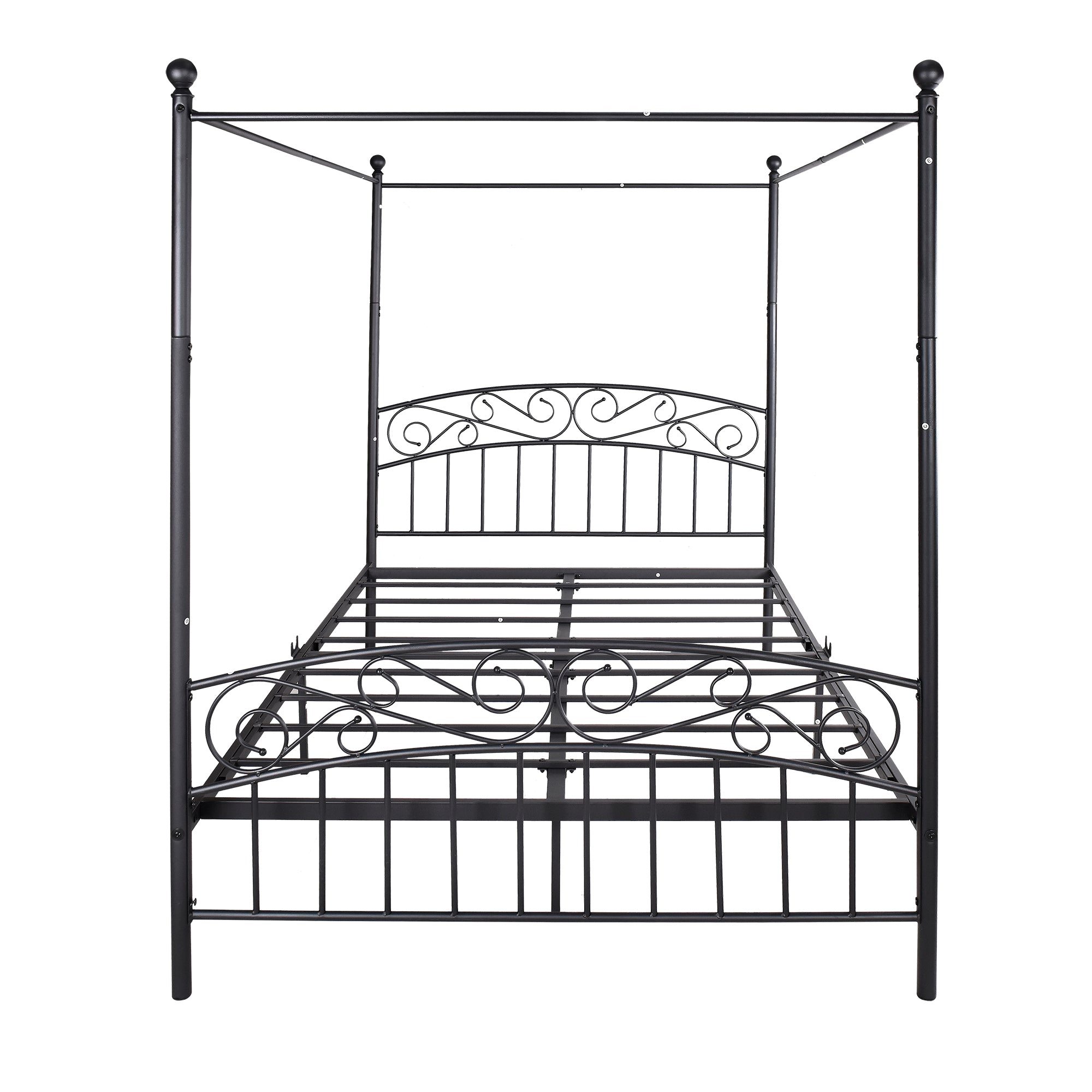 Royard Oaktree Queen Size Metal Canopy Bed Frame with Ornate European Style Headboard & Footboard Sturdy Steel H/Under-Bed Storage Space/No Box Spring Needed/Black