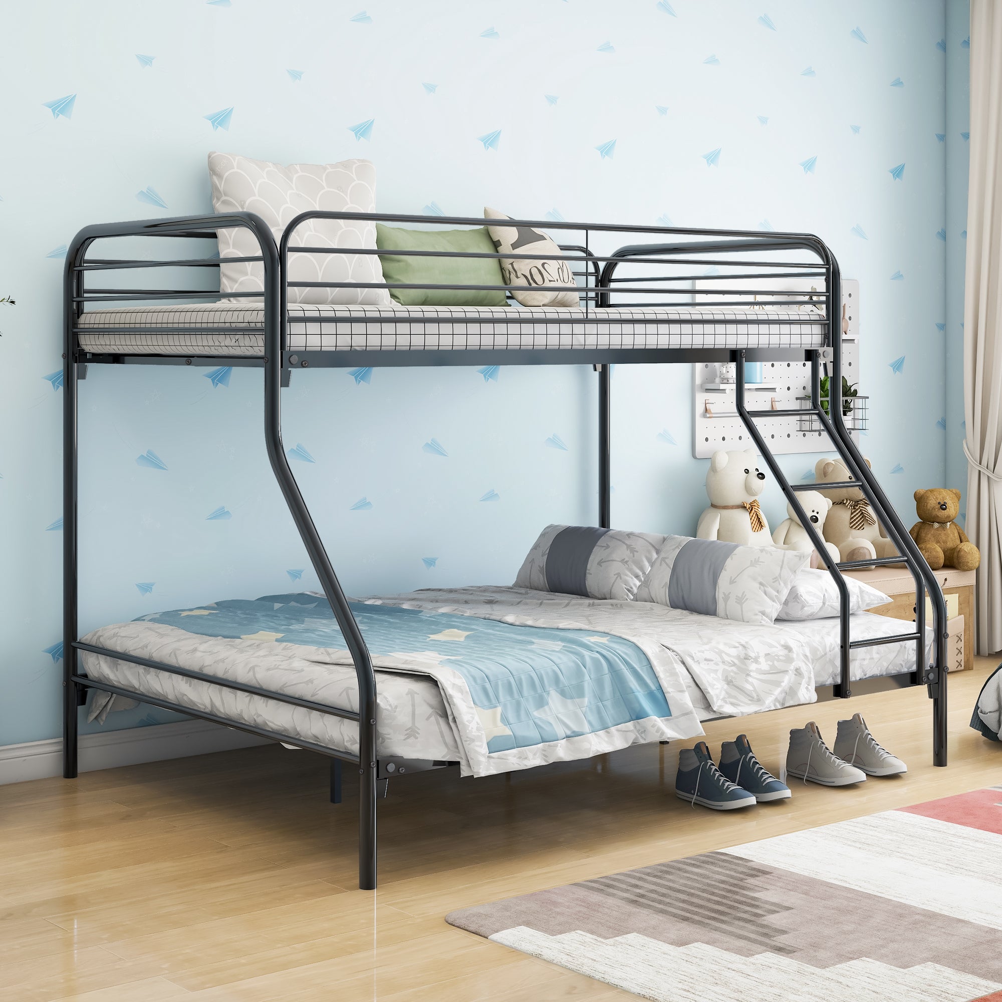 Royard Oaktree Heavy Duty Twin-Over-Full Metal Bunk Bed, Easy Assembly with Enhanced Upper-Level Guardrail