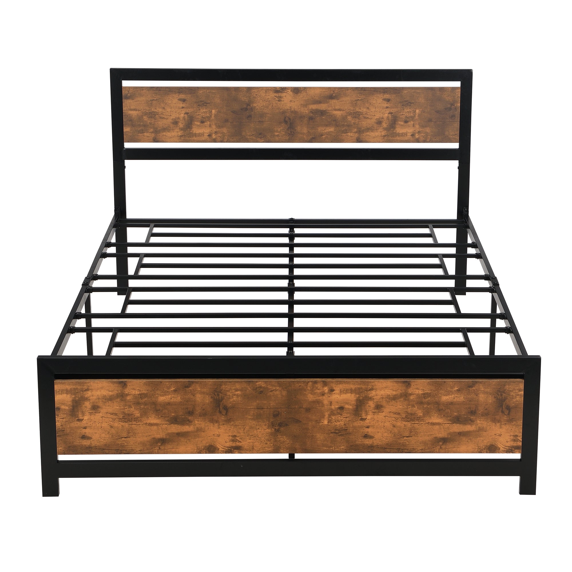 Royard Oaktree Metal and Wood Bed Frame with Headboard and Footboard, Platform Bed, No Box Spring Needed, Easy to Assemble(Black)