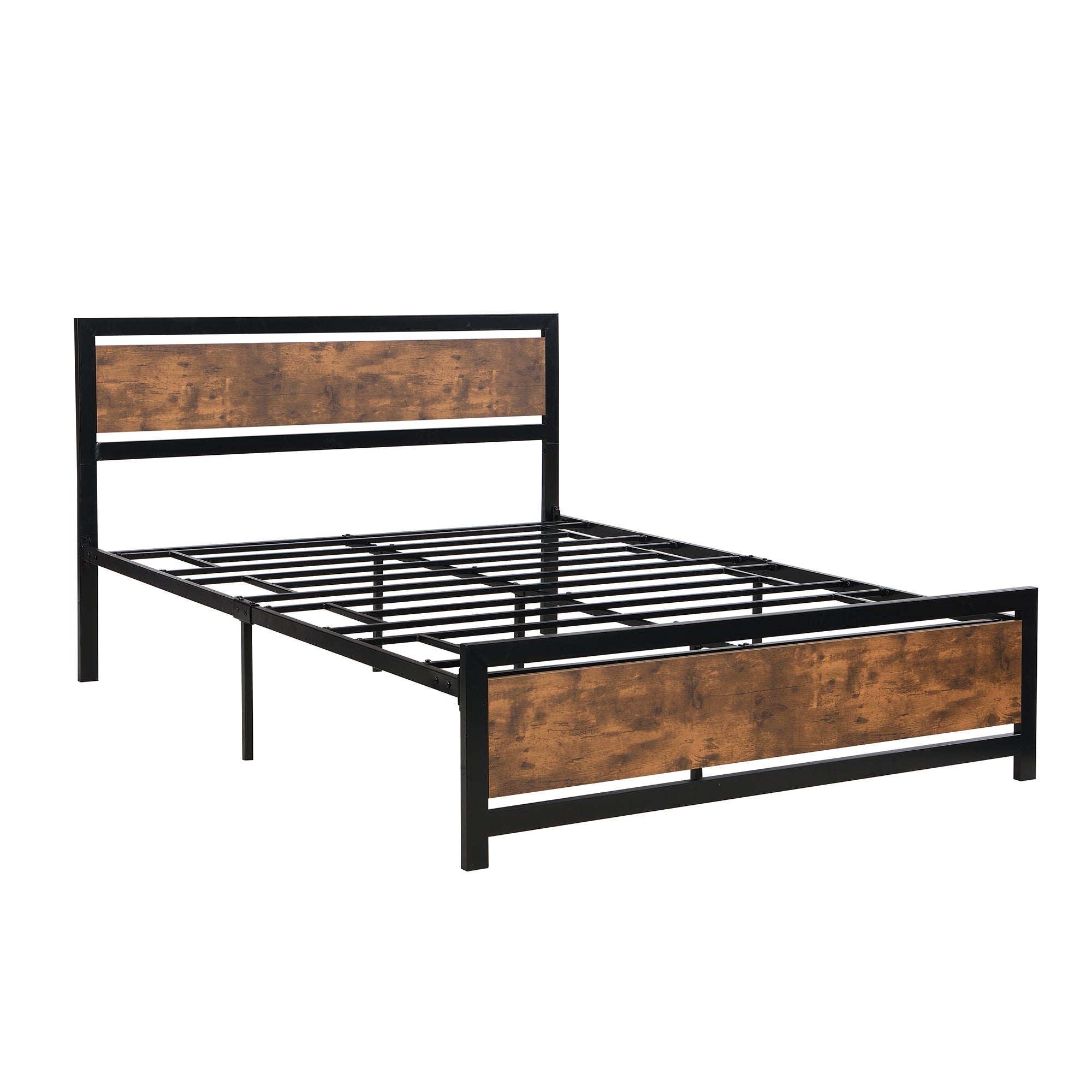 Royard Oaktree Metal and Wood Bed Frame with Headboard and Footboard, Platform Bed, No Box Spring Needed, Easy to Assemble(Black)