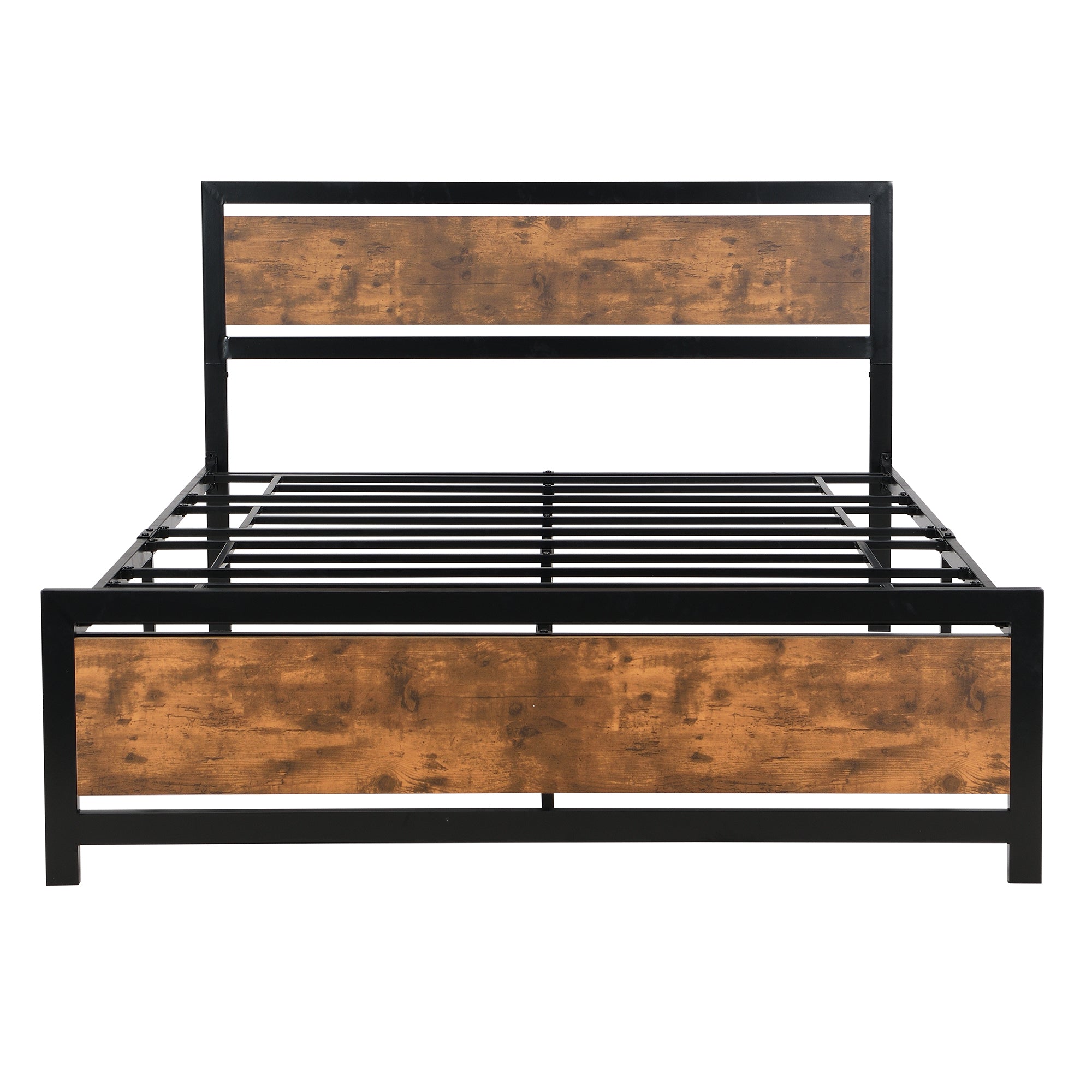 Royard Oaktree Metal and Wood Bed Frame with Headboard and Footboard, Platform Bed, No Box Spring Needed, Easy to Assemble(Black)