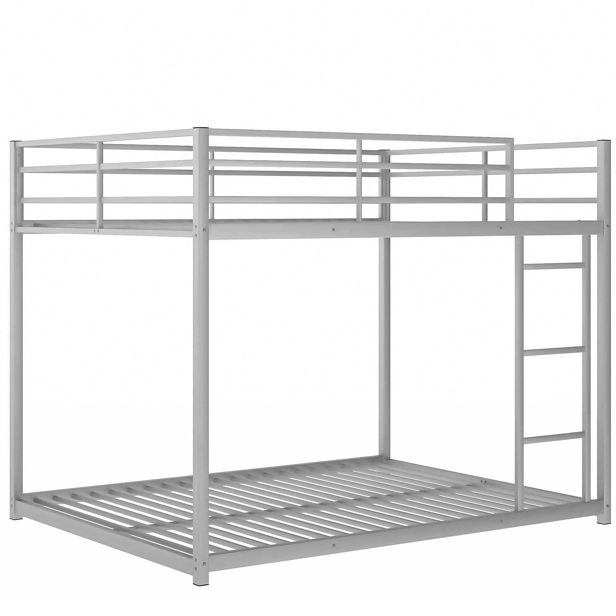 Royard Oaktree Full over Full Metal Bunk Bed with Ladder and Guardrails Modern Low Bunk Bed Frame with Metal Slats, No Box Spring Needed