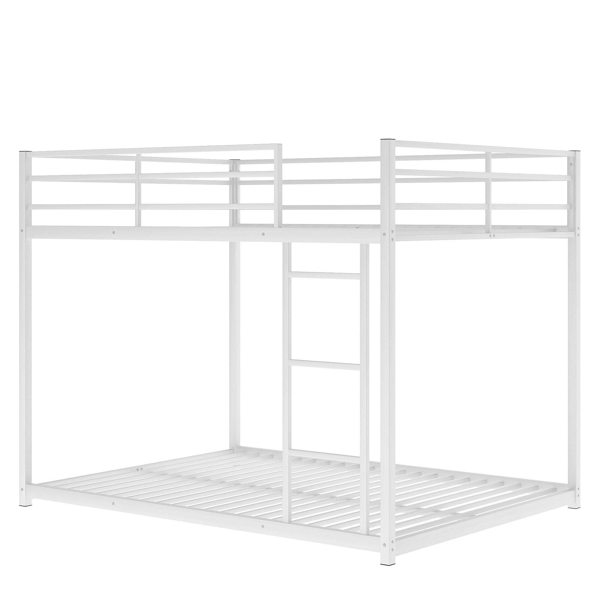 Royard Oaktree Full over Full Metal Bunk Bed with Ladder and Guardrails Modern Low Bunk Bed Frame with Metal Slats, No Box Spring Needed