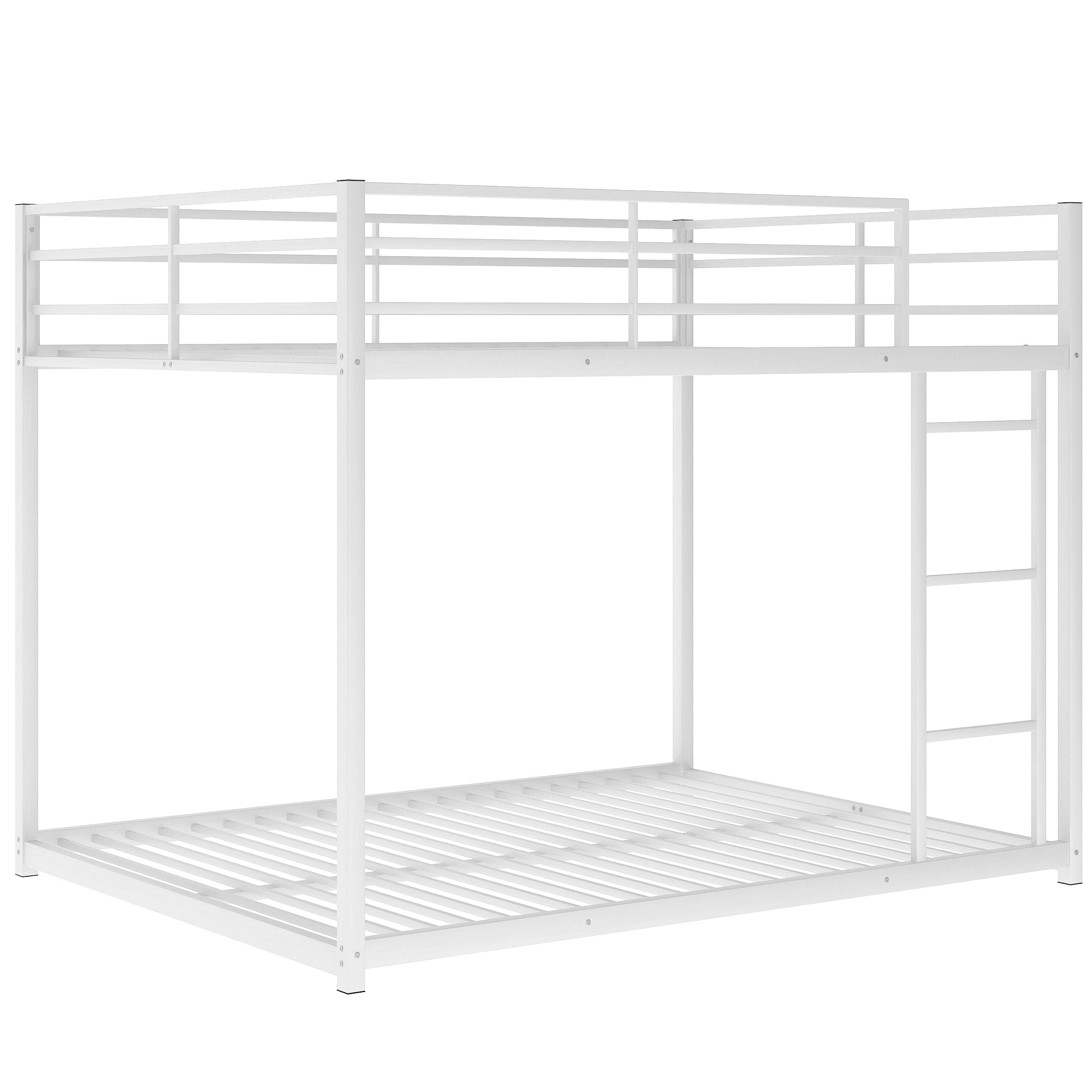 Royard Oaktree Full over Full Metal Bunk Bed with Ladder and Guardrails Modern Low Bunk Bed Frame with Metal Slats, No Box Spring Needed