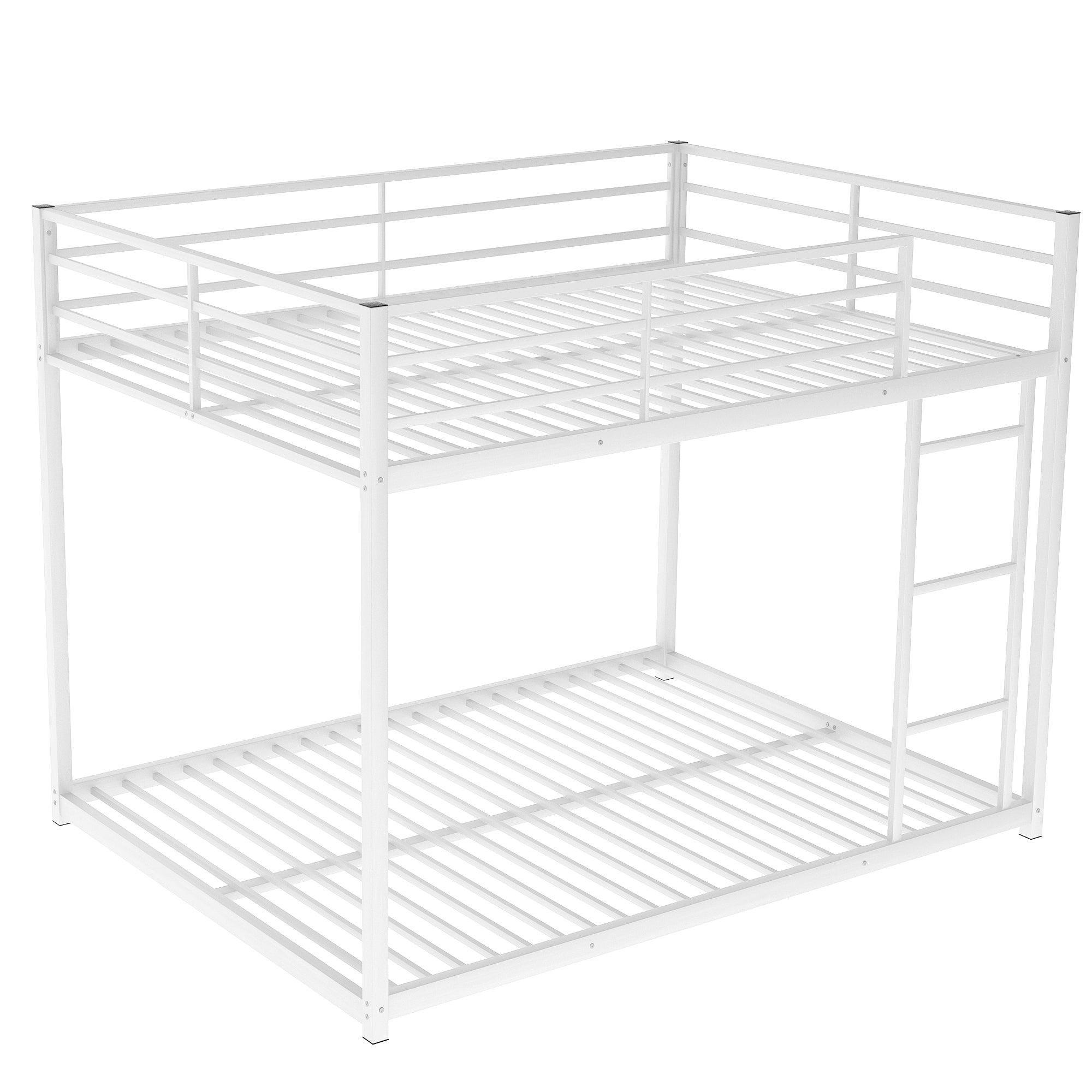 Royard Oaktree Full over Full Metal Bunk Bed with Ladder and Guardrails Modern Low Bunk Bed Frame with Metal Slats, No Box Spring Needed