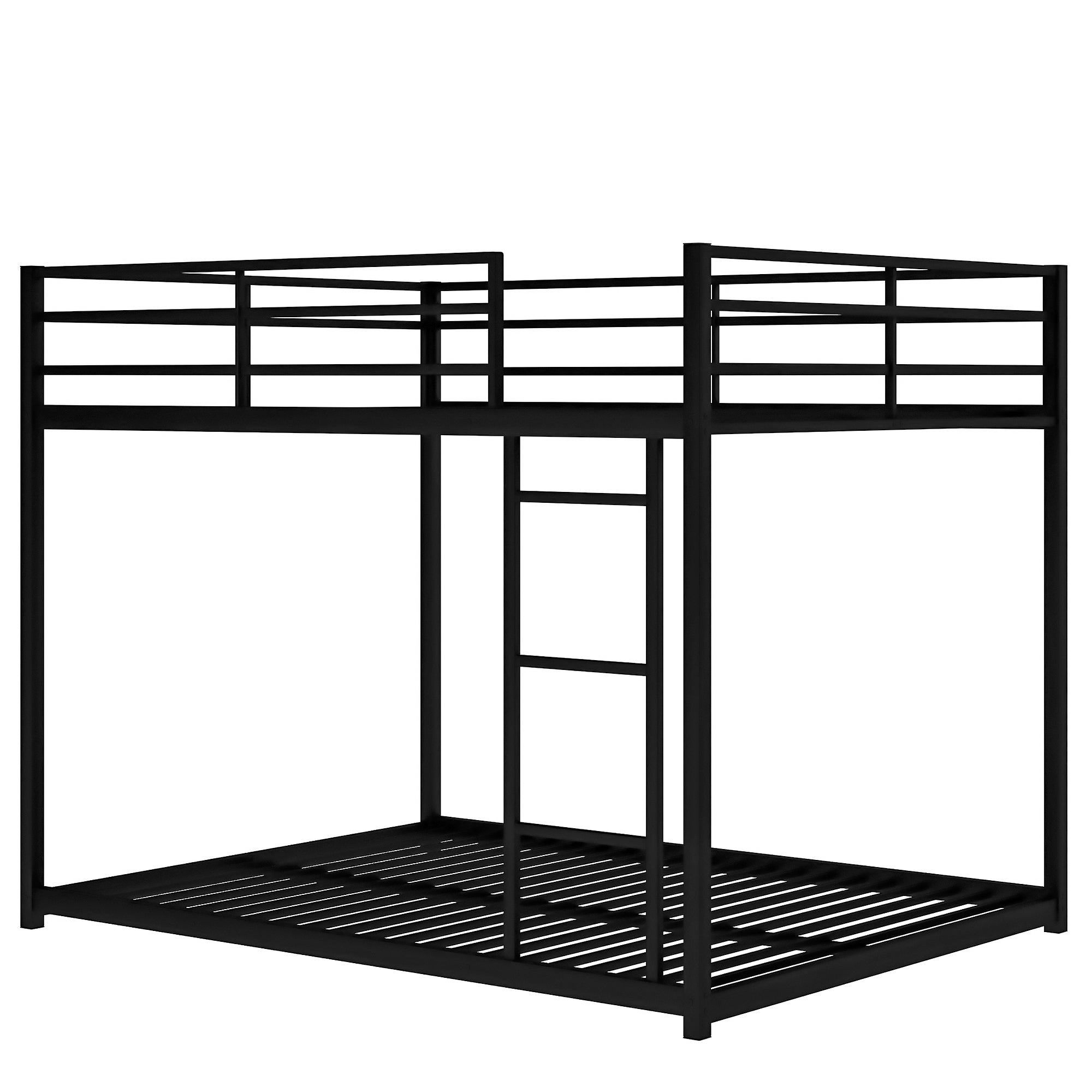 Royard Oaktree Full over Full Metal Bunk Bed with Ladder and Guardrails Modern Low Bunk Bed Frame with Metal Slats, No Box Spring Needed