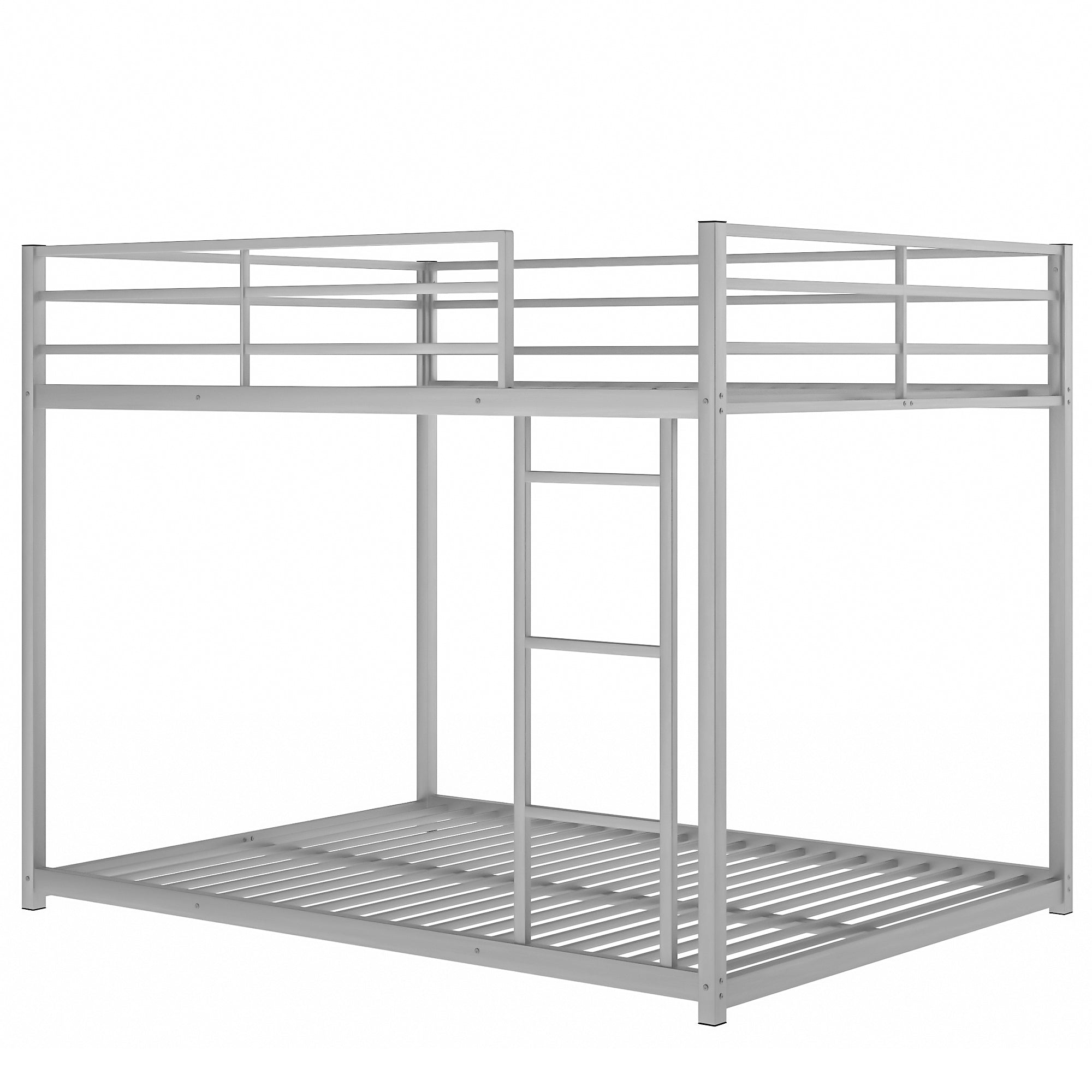 Royard Oaktree Full over Full Metal Bunk Bed with Ladder and Guardrails Modern Low Bunk Bed Frame with Metal Slats, No Box Spring Needed