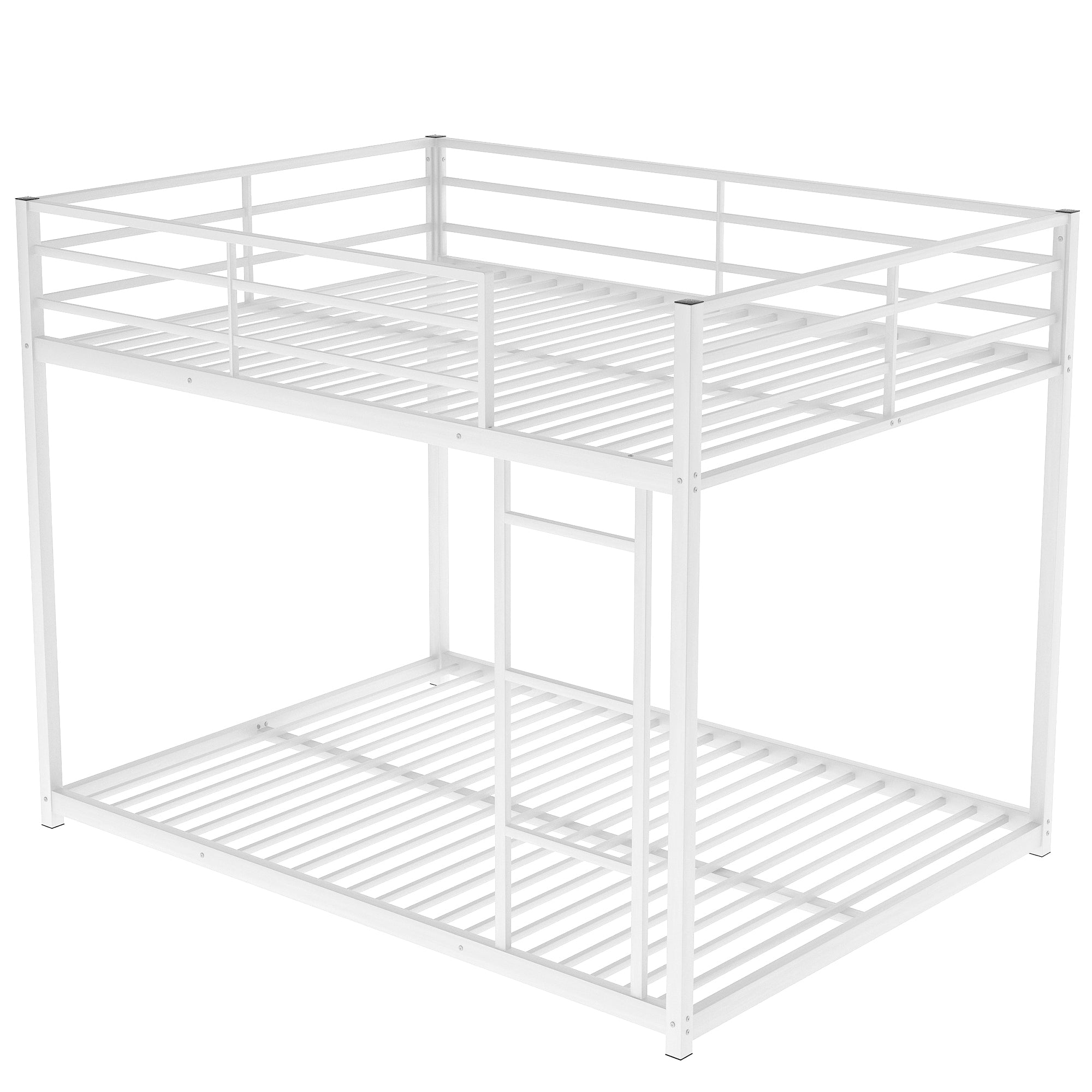 Royard Oaktree Full over Full Metal Bunk Bed with Ladder and Guardrails Modern Low Bunk Bed Frame with Metal Slats, No Box Spring Needed