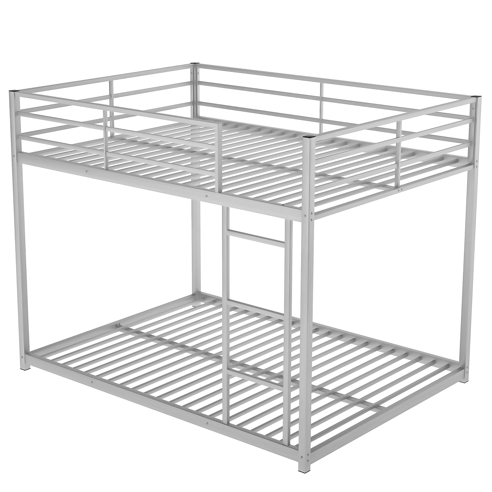 Royard Oaktree Full over Full Metal Bunk Bed with Ladder and Guardrails Modern Low Bunk Bed Frame with Metal Slats, No Box Spring Needed