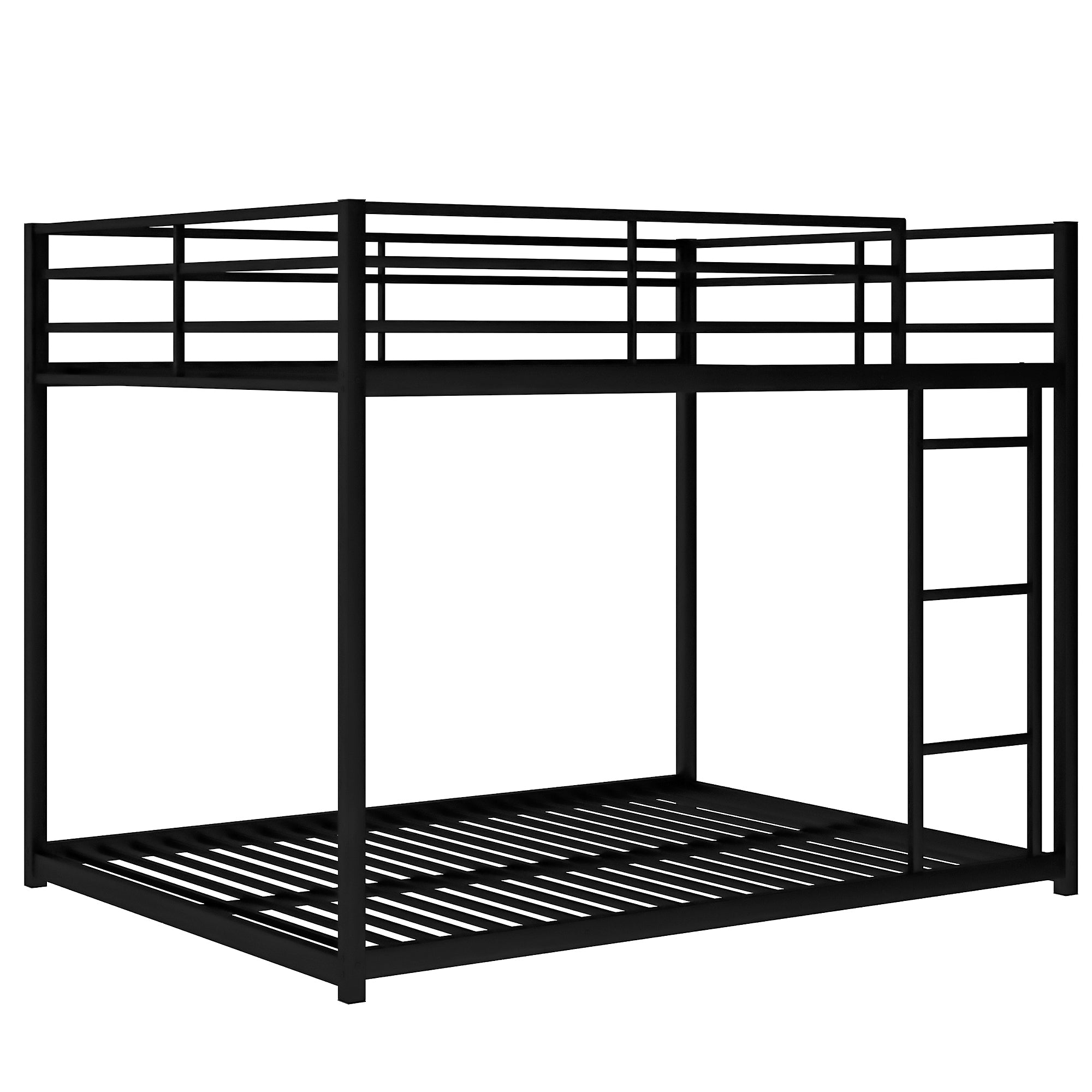 Royard Oaktree Full over Full Metal Bunk Bed with Ladder and Guardrails Modern Low Bunk Bed Frame with Metal Slats, No Box Spring Needed